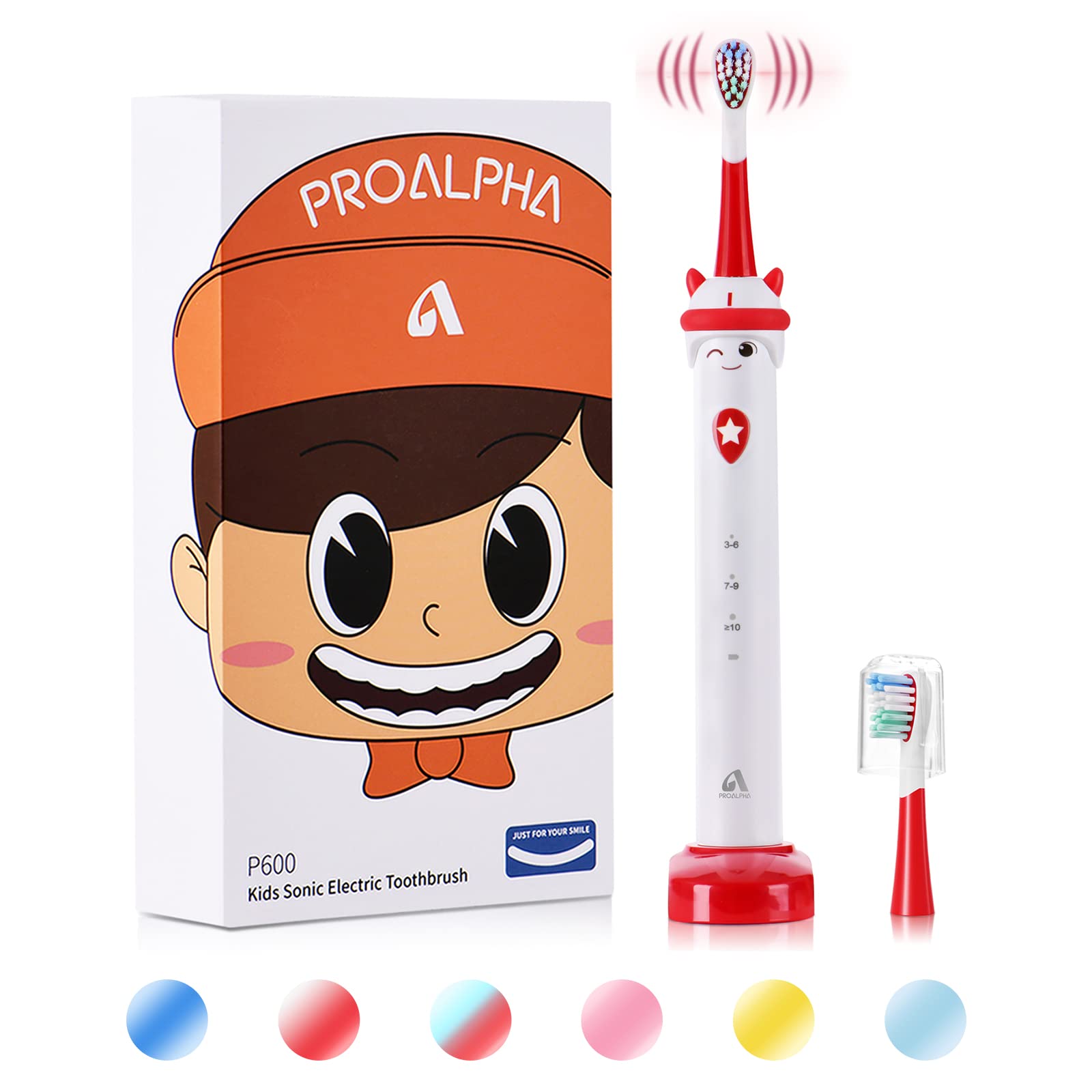 Rechargeable Sonic Electric Toothbrush for Kids - 3 Modes with Timer, Cartoon Design, Wireless USB Fast Charging - Includes 2 Brush Heads (White) - Perfect for Toddlers & Boys - Encourages Healthy Dental Habits for Daily Brushing Routine
