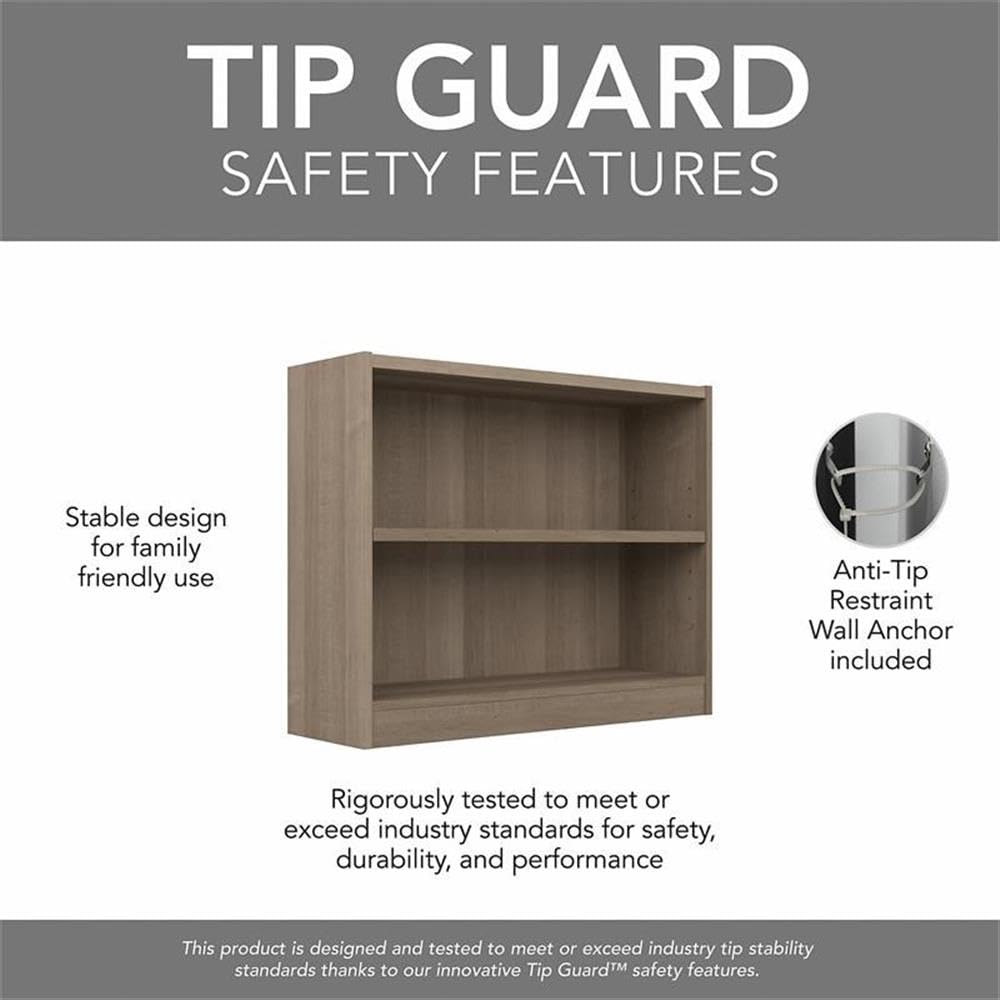 Bush Furniture Universal Small 2 Shelf Bookcase in Ash Gray - Compact Storage Solution for Books, Toys & Decor | Perfect for Home, Office & Dorm Rooms