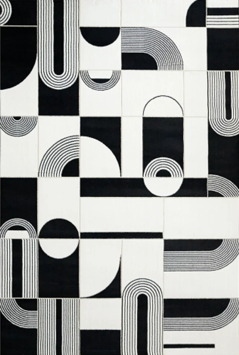 Modern Black & White Tufted High Pile Area Rug with 3D Relief Design - Soft Plush Living Room Carpet for Bedroom, Nursery & Home Decor
