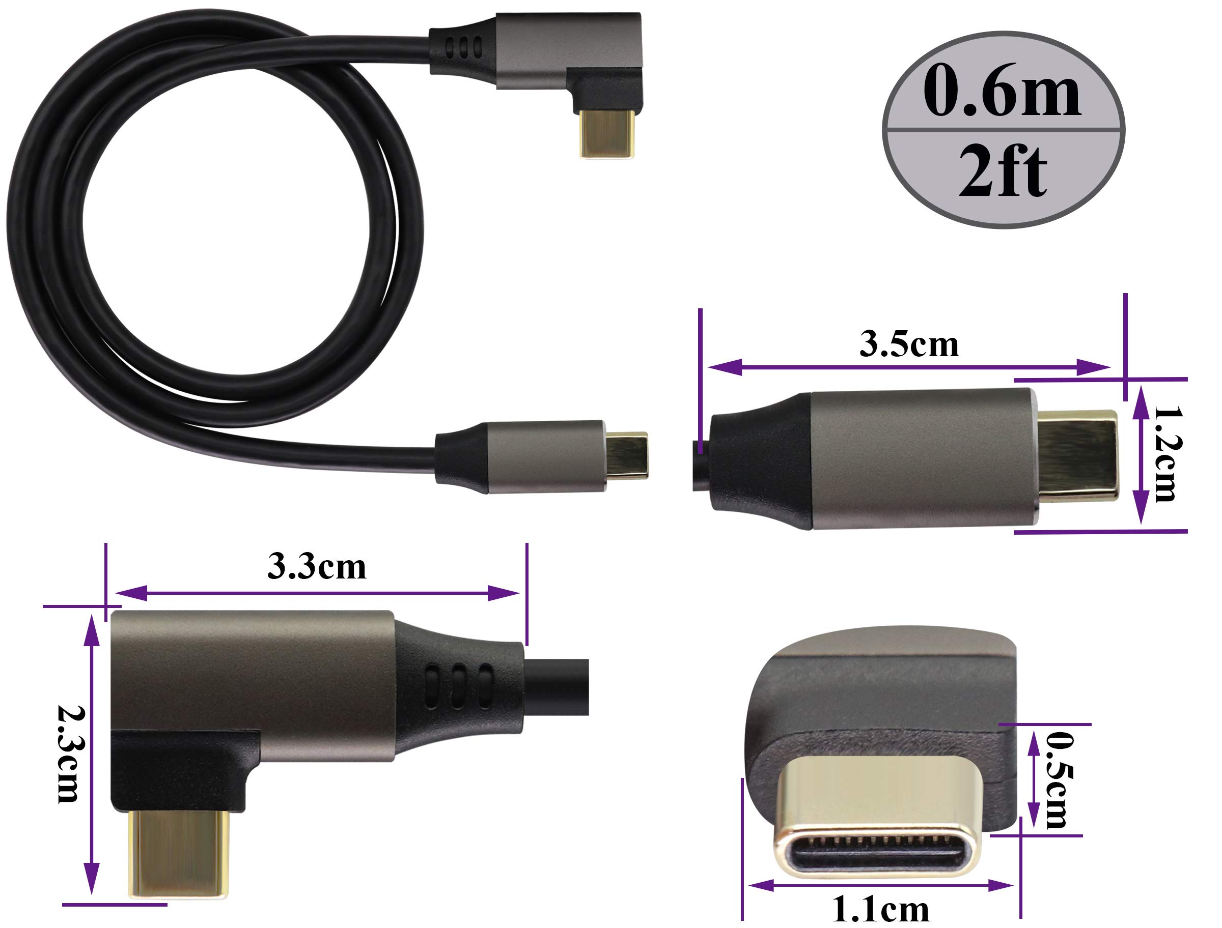 High-Speed Right Angle USB C to USB C 3.1 Gen 2 Cable 10Gbps - 2Ft USB Type C Male to Male Fast Charging & Data Sync Cable for Google Pixel 4/3/XL, Samsung Galaxy Note 10/S20, MacBook - Perfect for Home Office, Gaming & Travel Charging