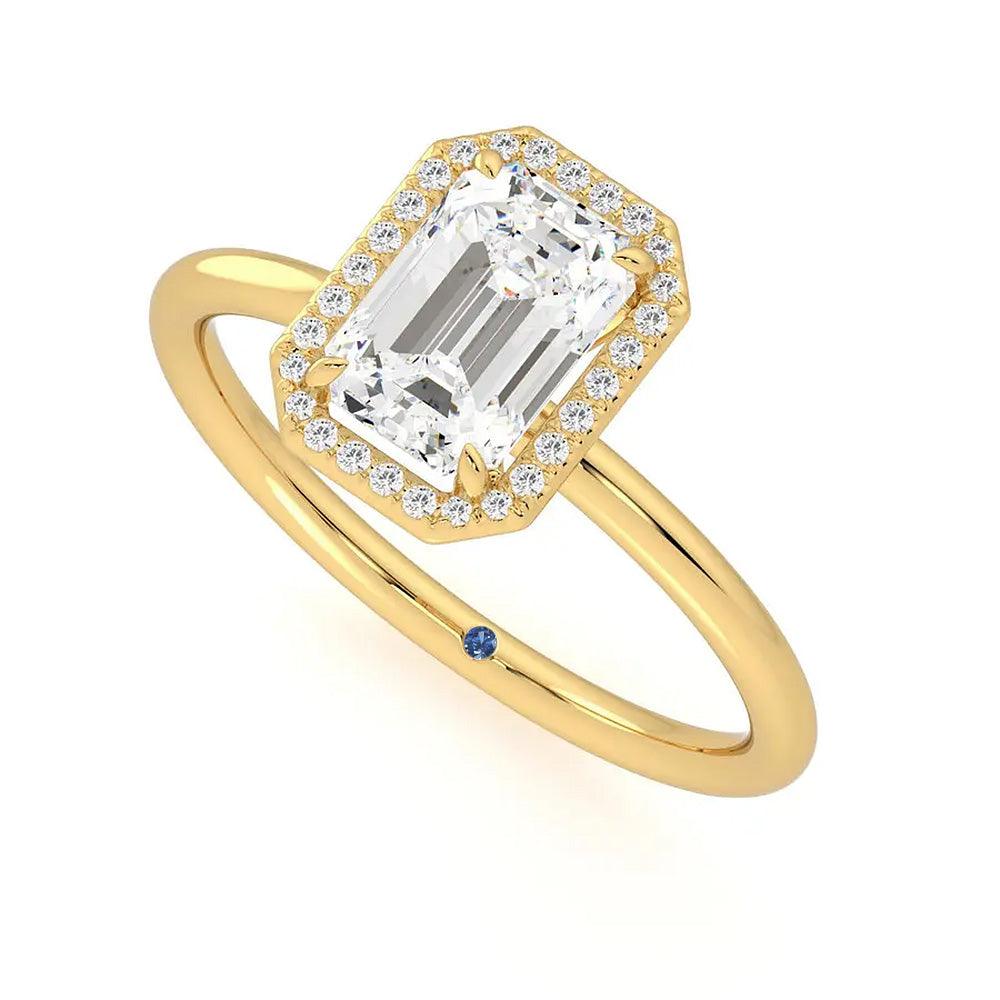 Emerald Cut Moissanite Engagement Ring with Hidden Anniversary Stone - Halo Diamond Wedding Band for Women - Perfect for Proposals, Anniversaries & Special Occasions