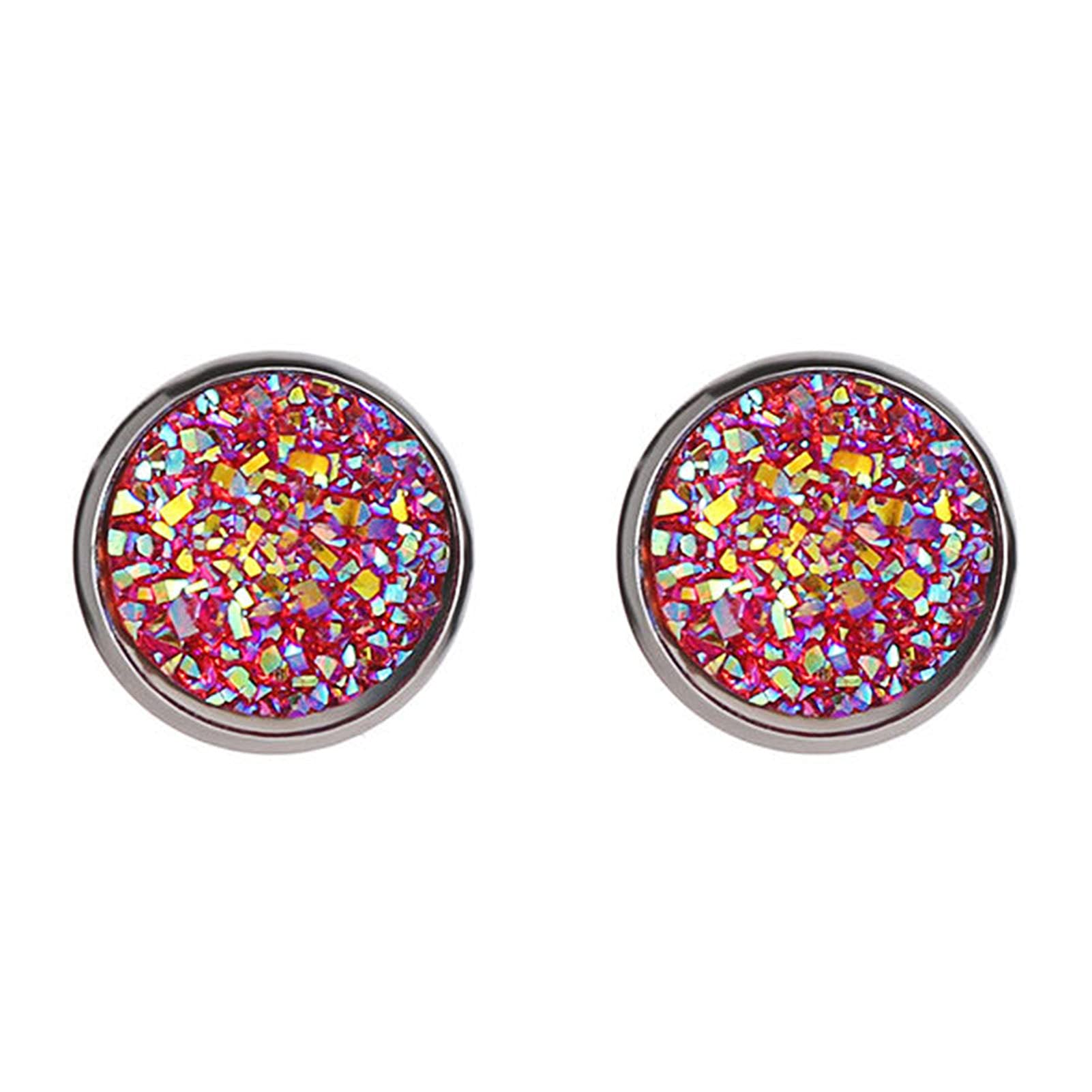 1 Pair Colorful Stainless Steel Rhinestone Stud Earrings - Round Shaped Fashion Jewelry for Women, Perfect Gift for Birthday, Party & Daily Wear