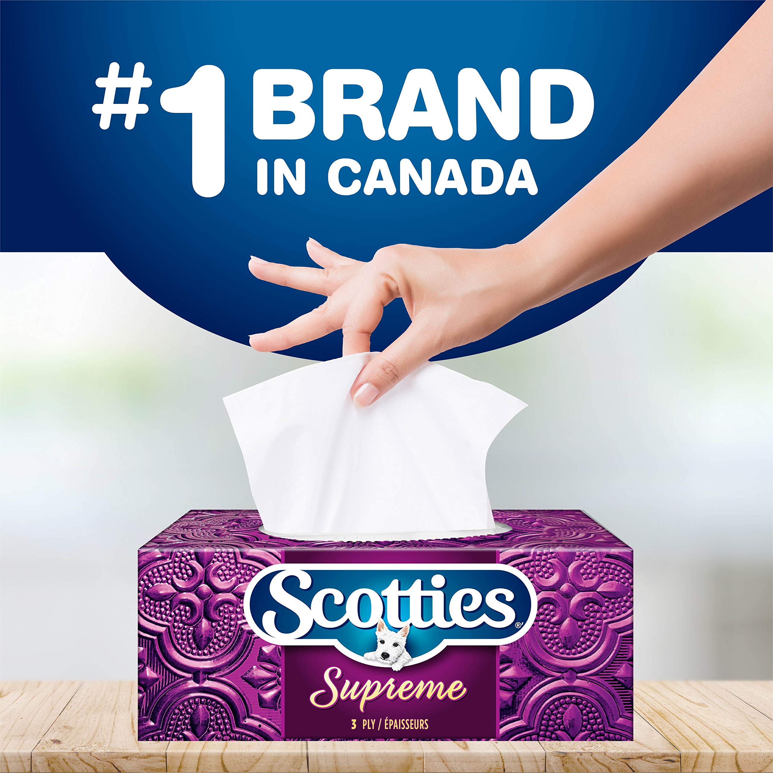 Scotties Supreme 3-Ply Facial Tissues, 88 Sheets per Box - 6 Pack | Soft & Strong for Home, Office & Travel | Hypoallergenic & Lotion-Free | Canadian Brand