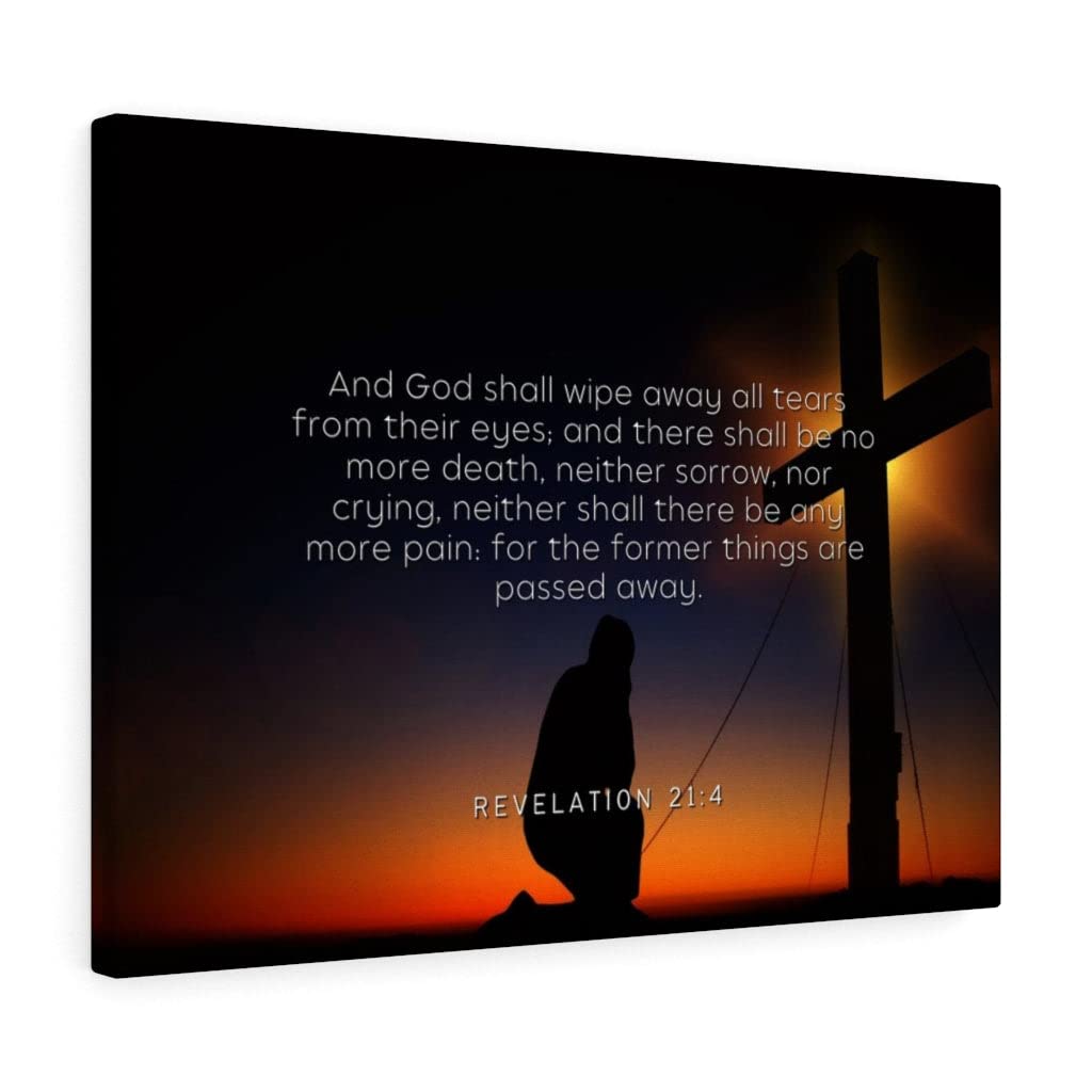 Christian Wall Art - Bible Verse Print Revelation 21:4 - Scripture Wall Decor for Home & Church - Ready to Hang Inspirational Gift for Weddings, Funerals & Comforting Loved Ones
