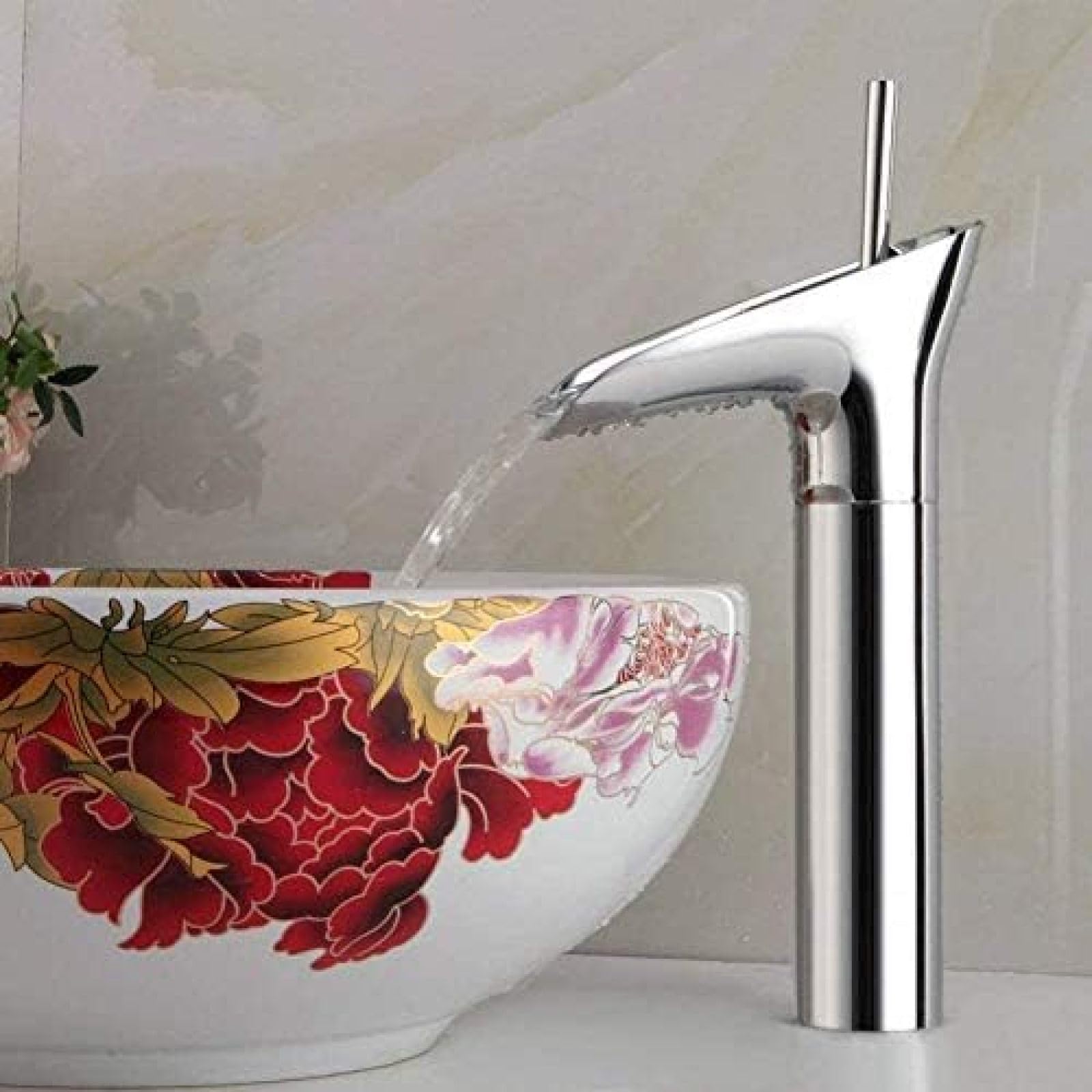 CRJUS Chrome Brass Kitchen Faucet with Single Lever - Waterfall Spout for Hot & Cold Water - Modern Mixer Tap for Sink, Basin, Bathroom & Vanity - Perfect for Home, Restaurant & Commercial Use