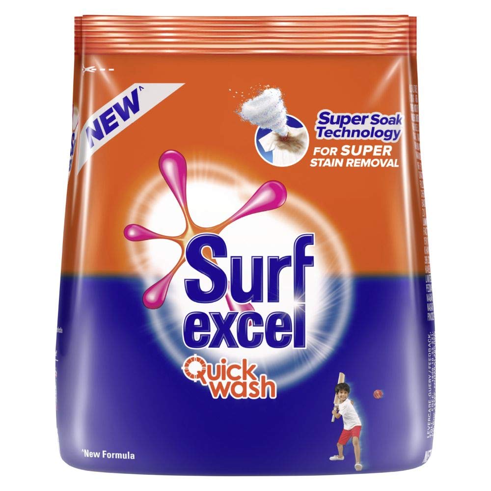 Surf Excel Quick Wash Detergent Powder with Lemon & Bleach - Powerful Stain Remover for Tough Stains (500g) - Ideal for Laundry, Clothes, and Fabric Care