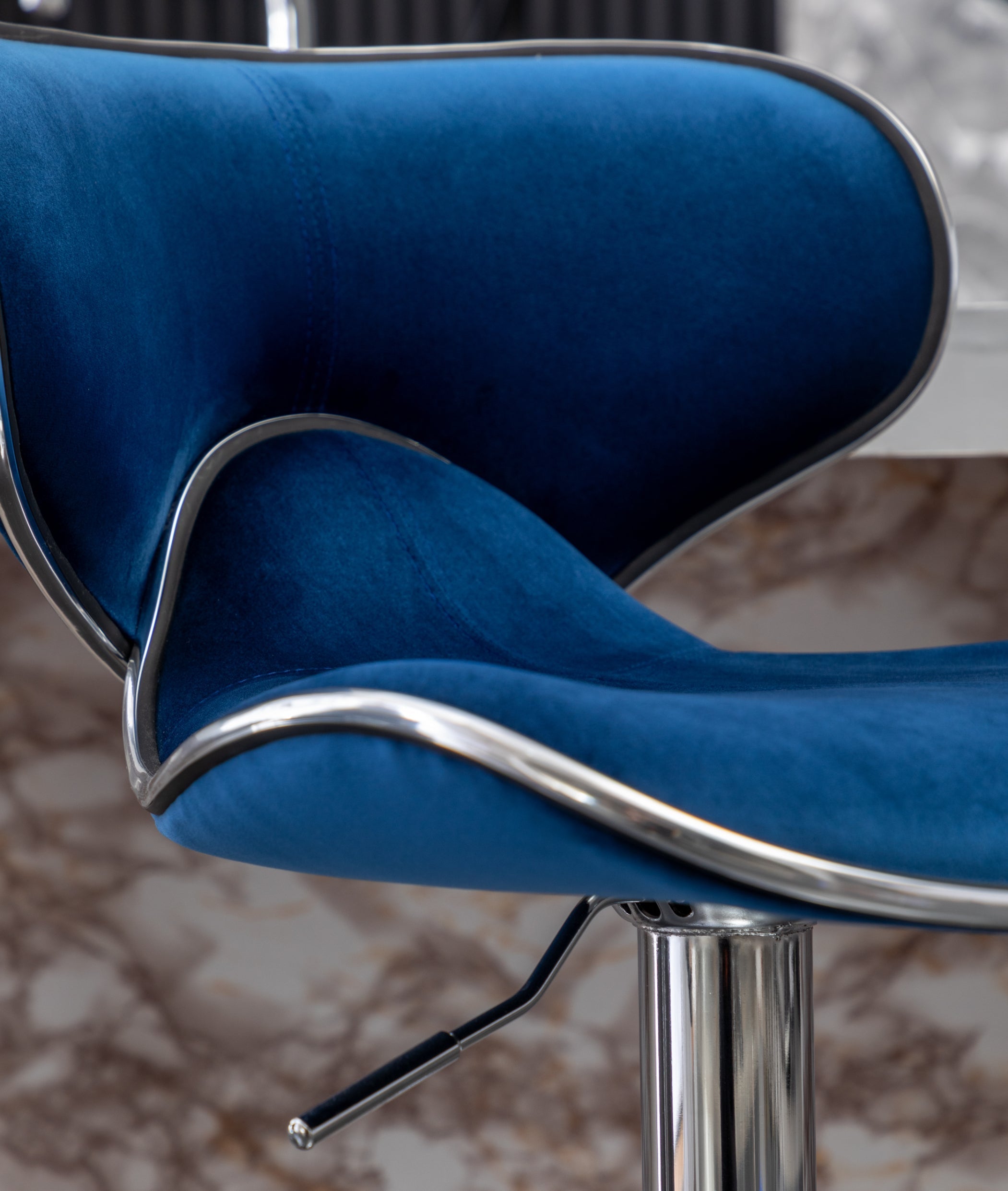 Roundhill Furniture Masaccio Velvet Upholstered Adjustable Swivel Bar Stool - Set of 2 Blue Counter Height Stools for Kitchen Island, Bar, or Breakfast Nook