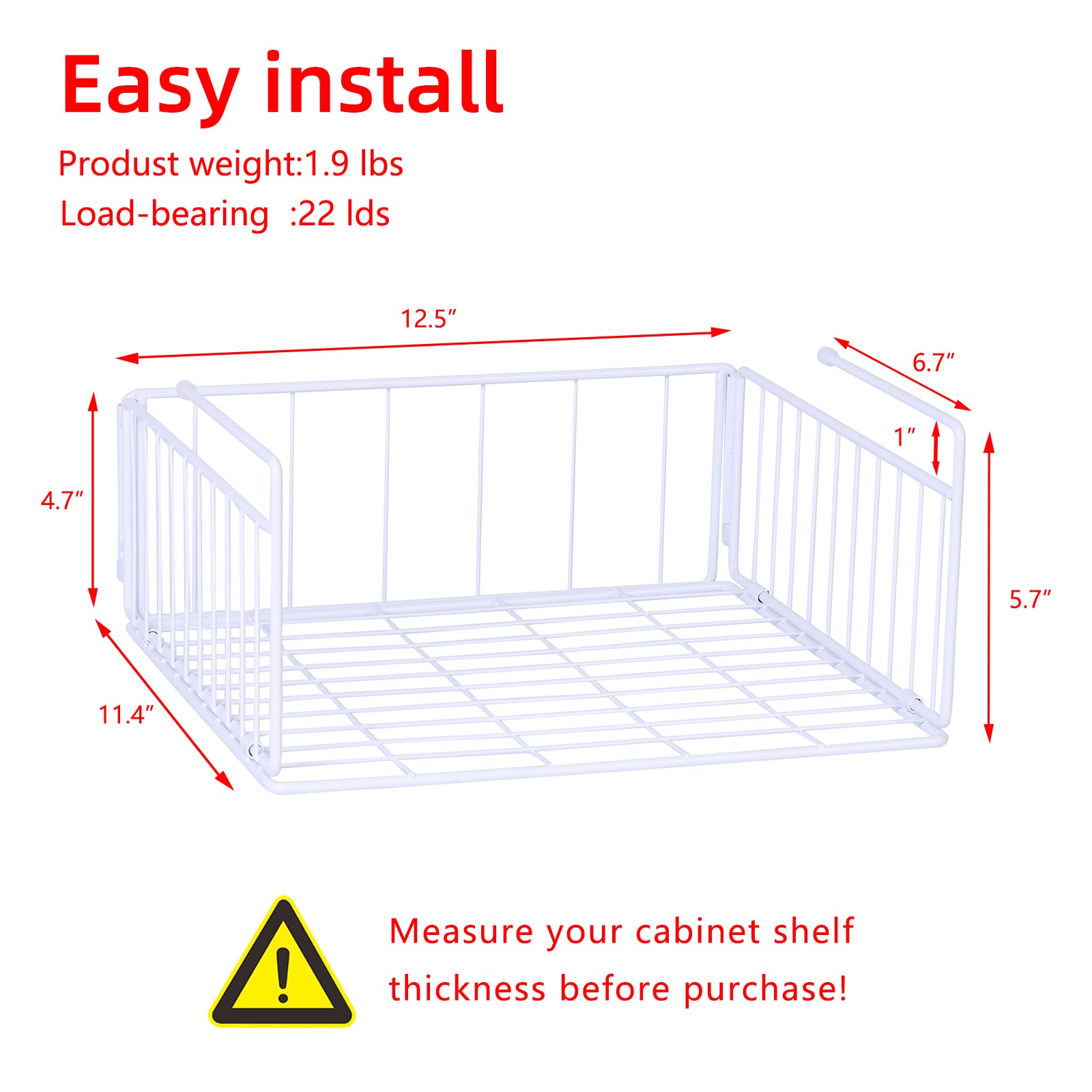 SUFAUY 2 Pack Under Cabinet Shelf Basket - Heavy Duty Hanging Wire Rack Storage Organizer (22lbs Capacity) - Perfect for Pantry, Refrigerator, Kitchen, Bathroom & Office Organization - White