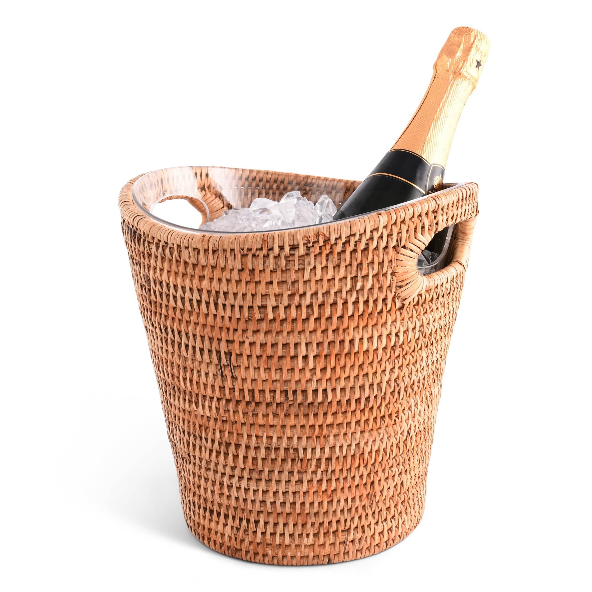 Handwoven Wicker Rattan Champagne Bucket - Elegant Wine Cooler for Parties, Weddings & Outdoor Gatherings - Perfect for Chilling Bottles in Style