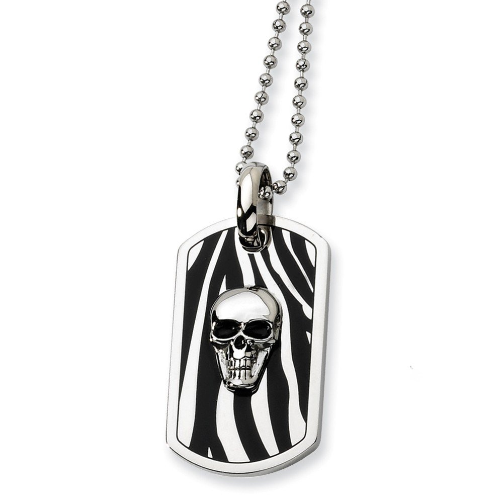 Stainless Steel Enameled Skull Dog Tag Necklace - 24 Inch Adjustable Chain - Gothic Punk Jewelry for Men & Women - Perfect for Halloween, Cosplay and Edgy Fashion Accessories