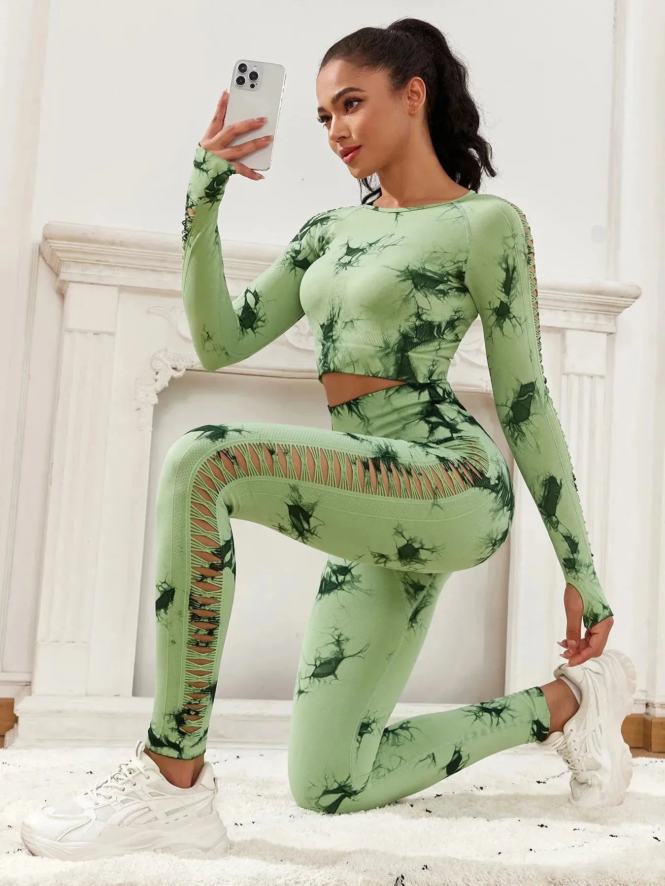 Tie Dye Seamless Yoga Pants Set for Women - Butt Lifting Workout Leggings with Hollow Out Design | Perfect for Gym, Yoga & Fitness Training