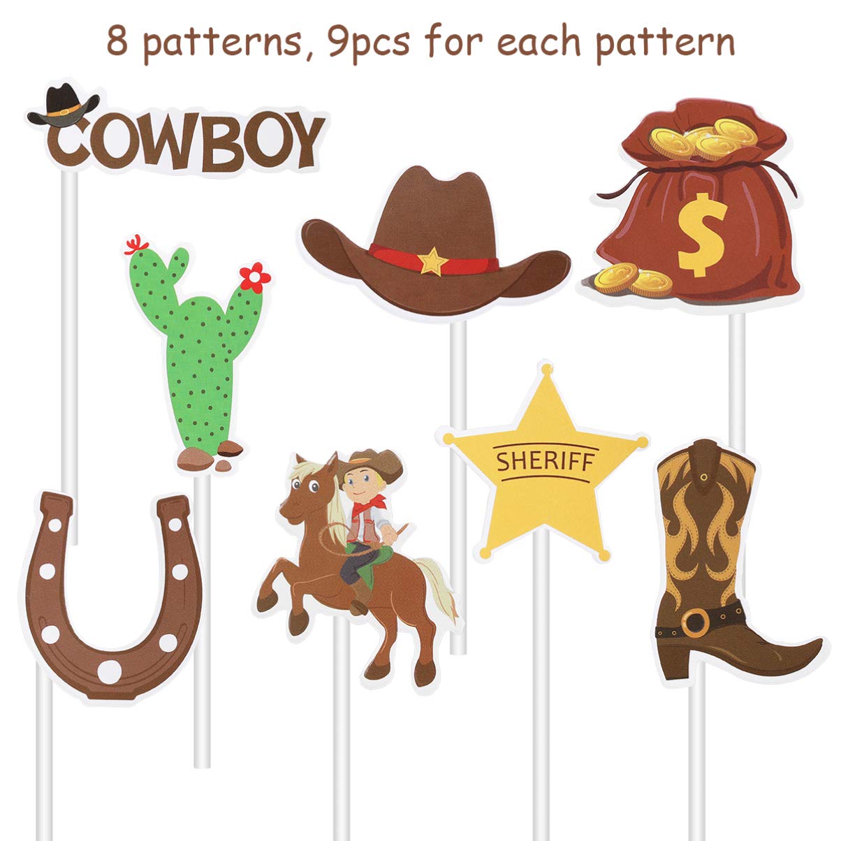 72PCS Western Theme Cupcake Toppers - Cowgirl Party Cake Decorations for Birthday, Baby Shower & Wedding - Reusable Cake Picks for Western Decor, Cowboy Party Supplies