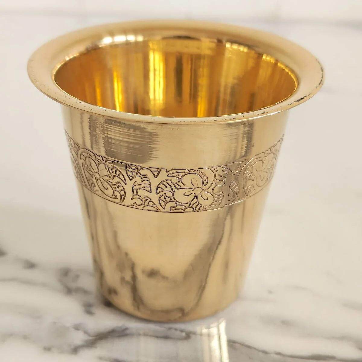 Handmade Brass Etched Tea Glass - Elegant Traditional Design for Hot & Iced Tea - Perfect for Home, Office & Gifting
