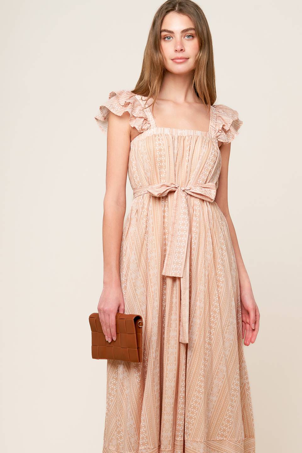 Frolic Through Fields Woven Midi Dress - Floral Boho Summer Dress for Women, Perfect for Beach Vacations & Outdoor Weddings