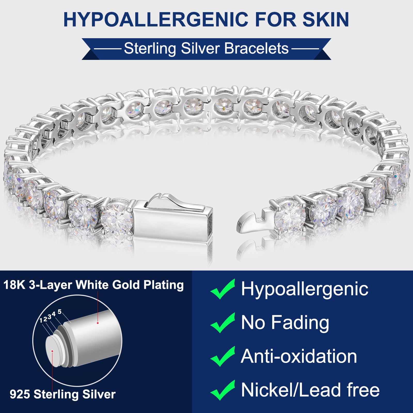 TUHE 1.92ct-21ct Moissanite Tennis Bracelet for Women & Men - 18k Gold Plated 925 Sterling Silver, 6-8.5 Inch, D Color VVS1 Lab-Grown Round Cut Stones - Perfect for Mother's Day Gifts, Anniversary Jewelry & Elegant Evening Wear