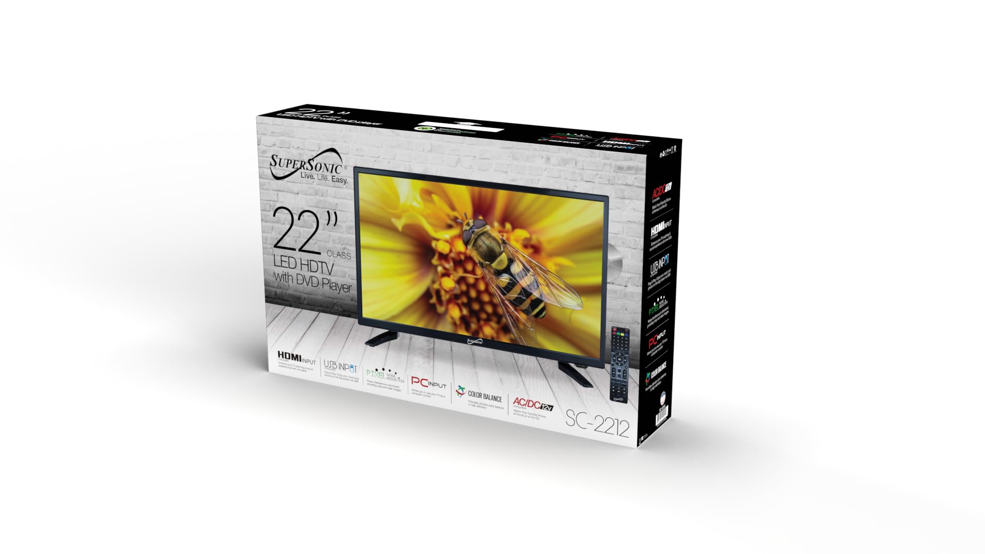 Supersonic SC-2212 22-Inch 1080p HDTV with DVD Player, HDMI & USB Ports - Vibrant Colors, AC/DC Power - Ideal for RV, Kitchen, Bedroom & Small Spaces Entertainment