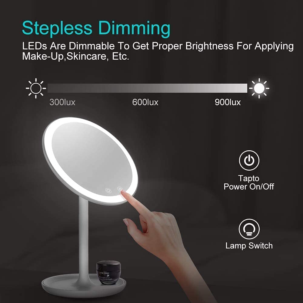LED Makeup Mirror with Lights & 10X Magnification - Adjustable Brightness Touch Control Vanity Mirror with Stand & USB Charging - Perfect for Home, Bathroom, Dressing Room & Travel
