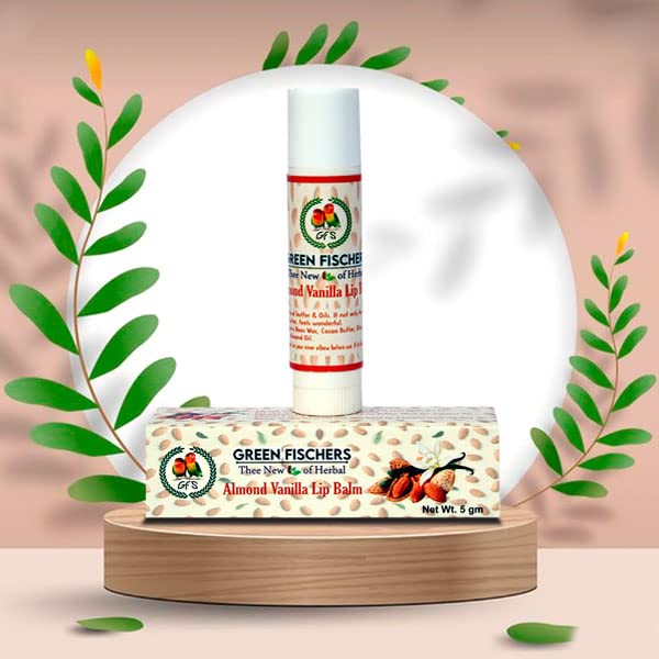 GREEN FISCHERS Herbal Almond Vanilla Nude Lip Balm (5g) - Natural Lip Care with Almond Oil, Ghee & Kokum Butter | Fades Dark Lips, Moisturizes Dry & Chapped Lips | Overnight Lip Mask for Soft, Plump Lips | Perfect for Daily Use & Night Treatment (Pack of 1)