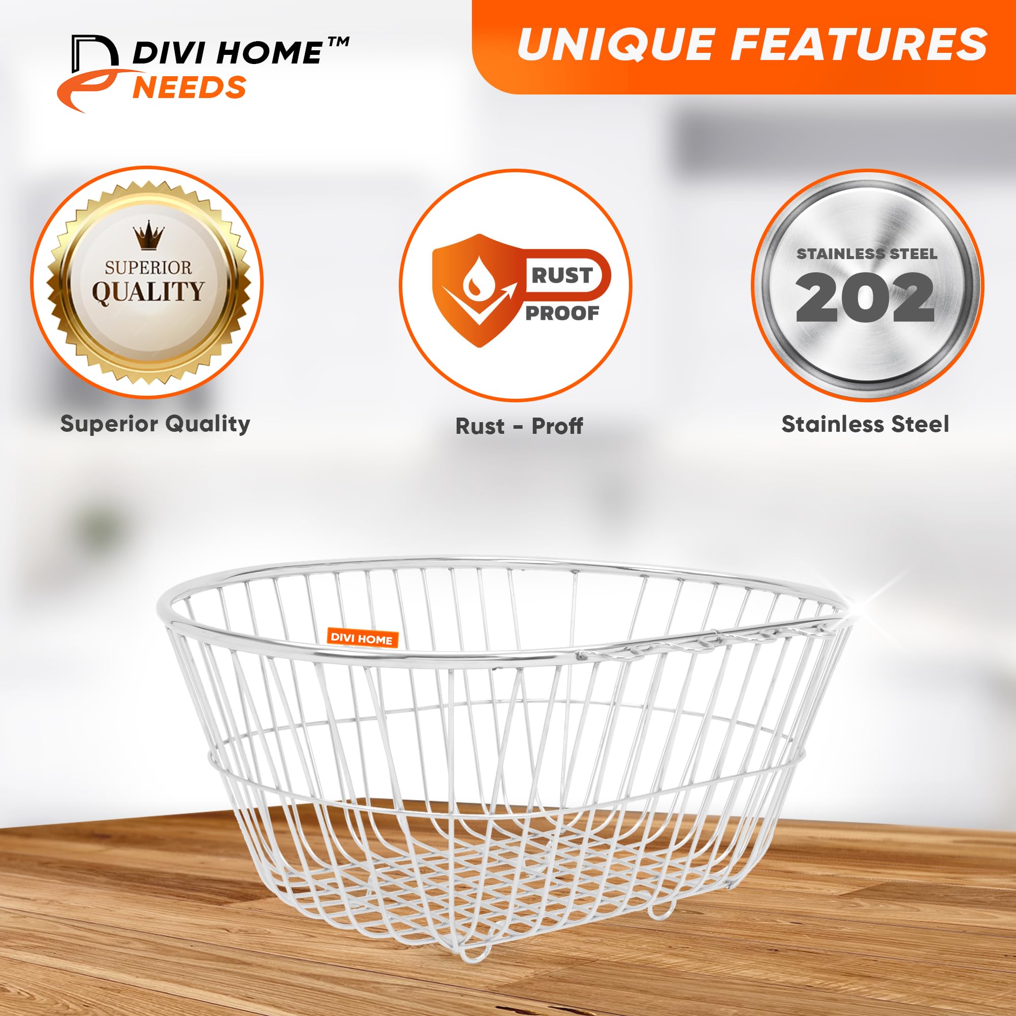 DIVI HOME Stainless Steel Kitchen Utensil Drainer Basket - Large Oval Dish Drainer Rack for Drying Pots, Pans & Cooking Tools After Washing | Perfect for Countertop Organization & Space Saving