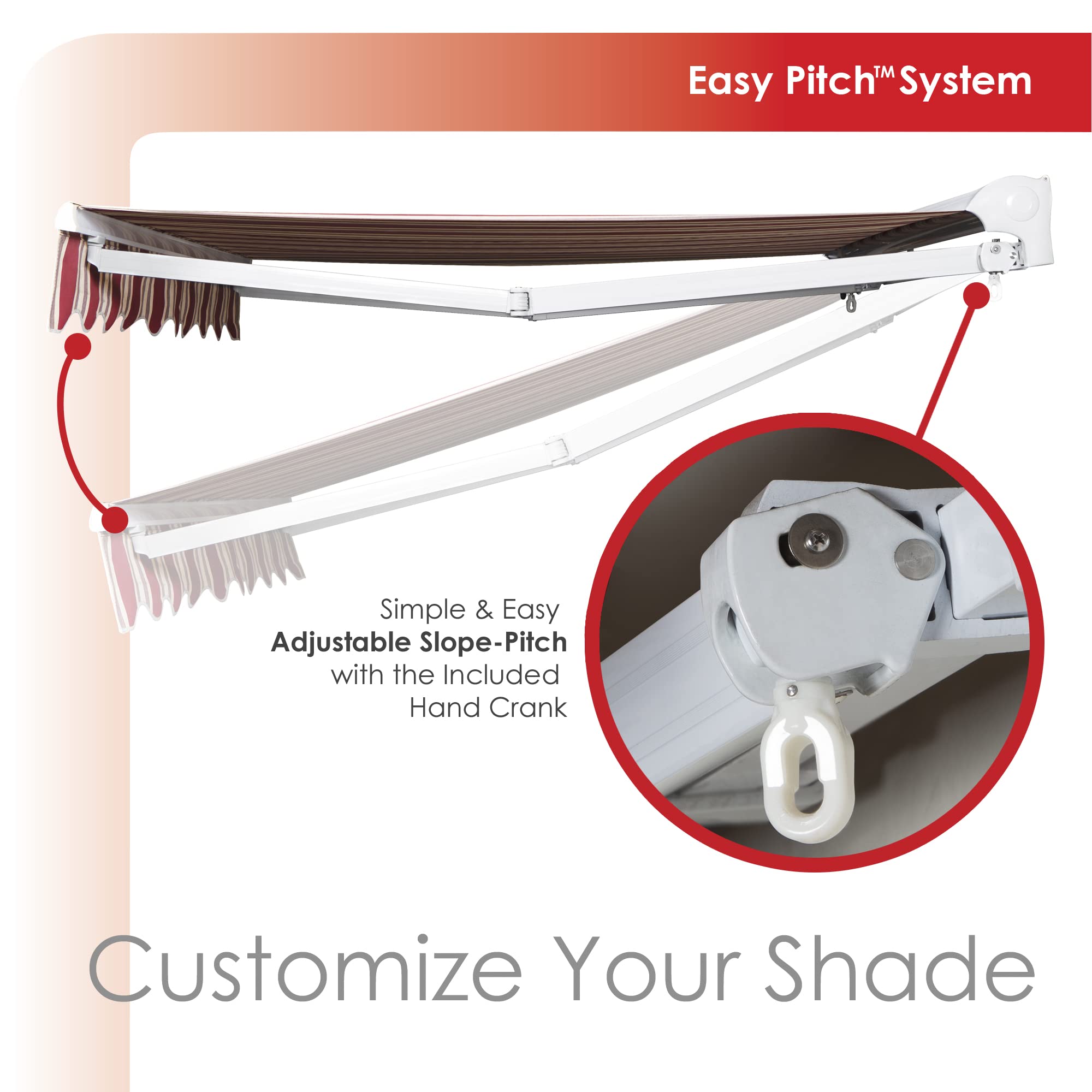 Premium Manual Retractable Patio Awning - 8' x 6' Brick Red & Sand Beige Stripes | 100% Solution Dyed European Acrylic | UV Protection & Easy Hand Crank | Perfect for Outdoor Shade, Deck, Garden & Backyard Relaxation