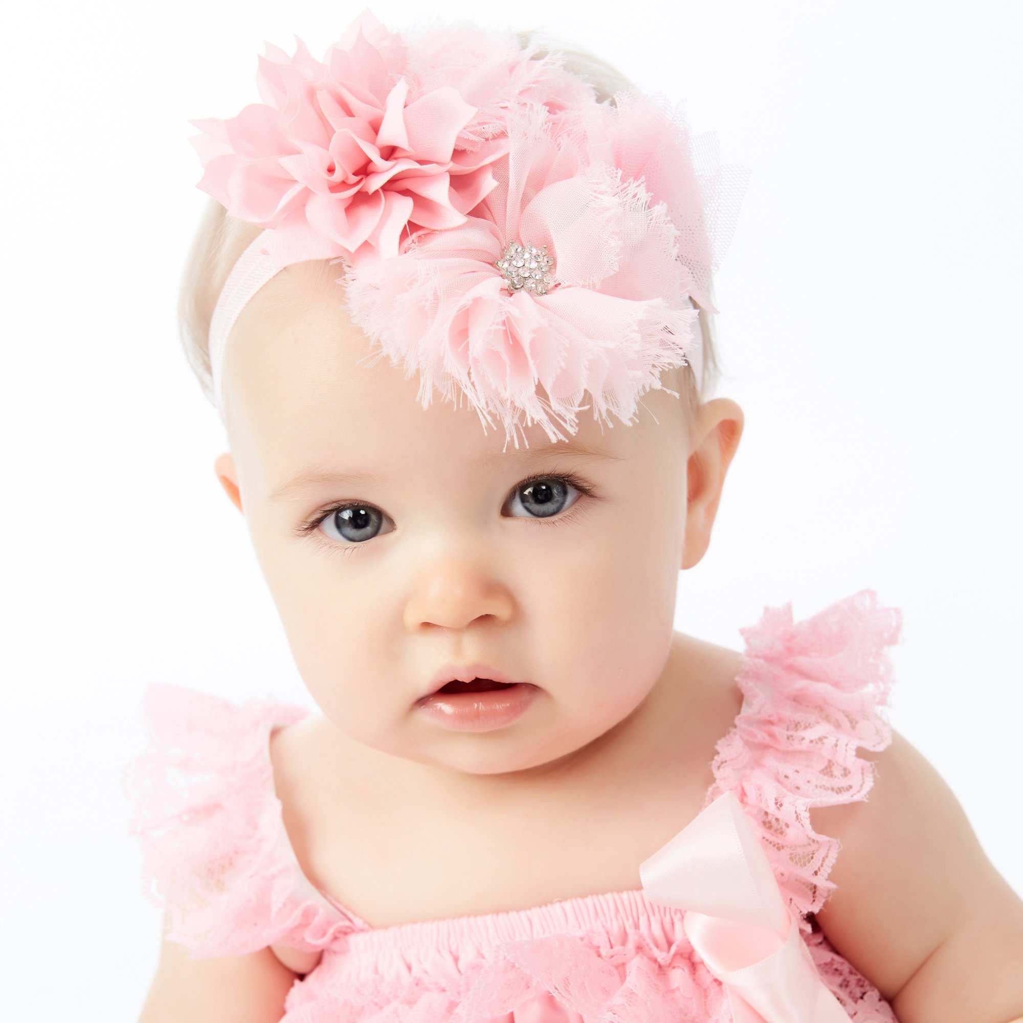Lello Shabby Fabric Flower Cluster Headbands for Baby Girls & Toddlers - Stretchy Elastic Hair Accessories - Perfect for Parties, Photos & Everyday Wear