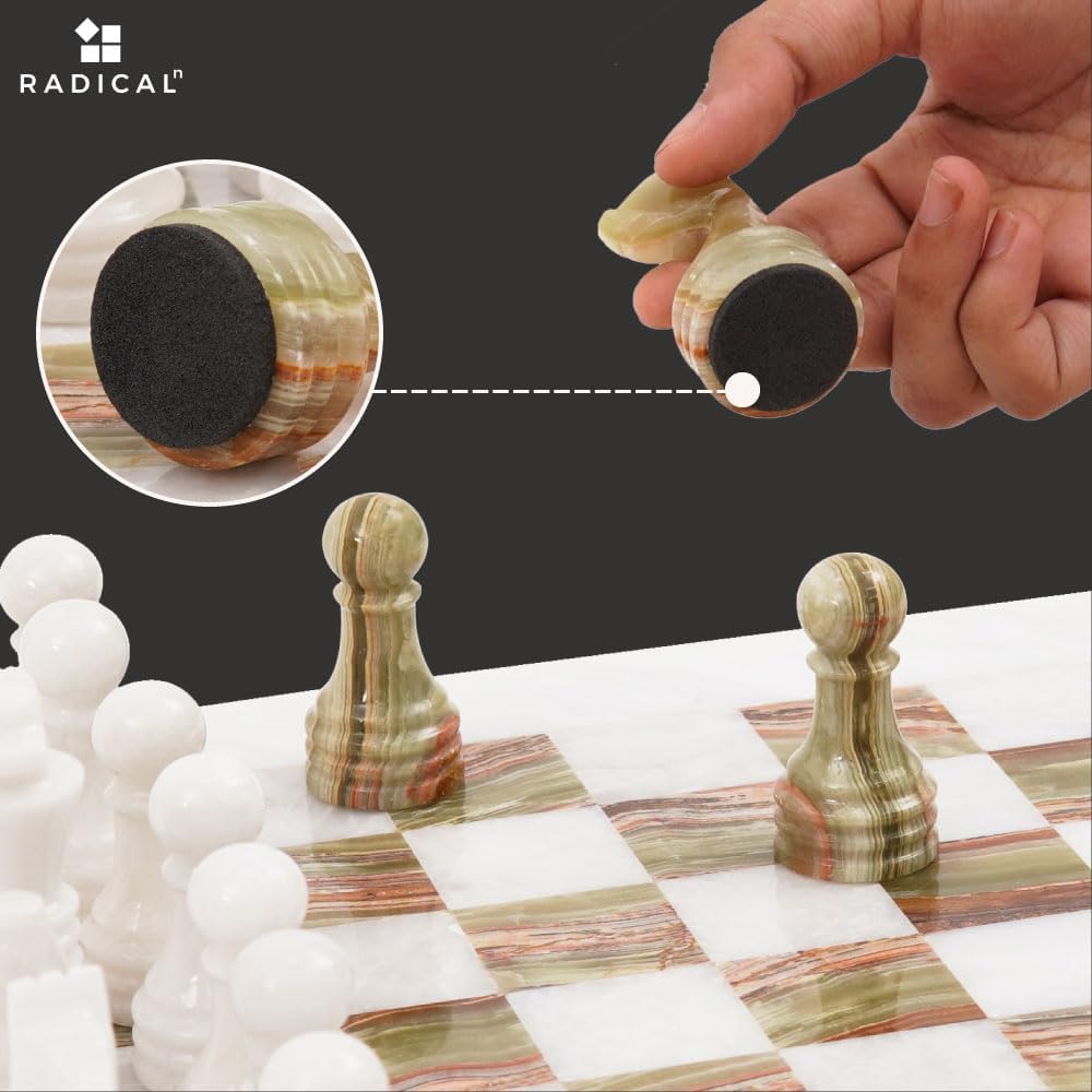 Premium 15-Inch White & Green Onyx Handmade Marble Chess Set with Storage Box - Classic 2-Player Board Game for Adults (Includes 1 Chess Board & 32 Pieces) - Perfect for Home Decor, Gifts, and Strategy Game Lovers