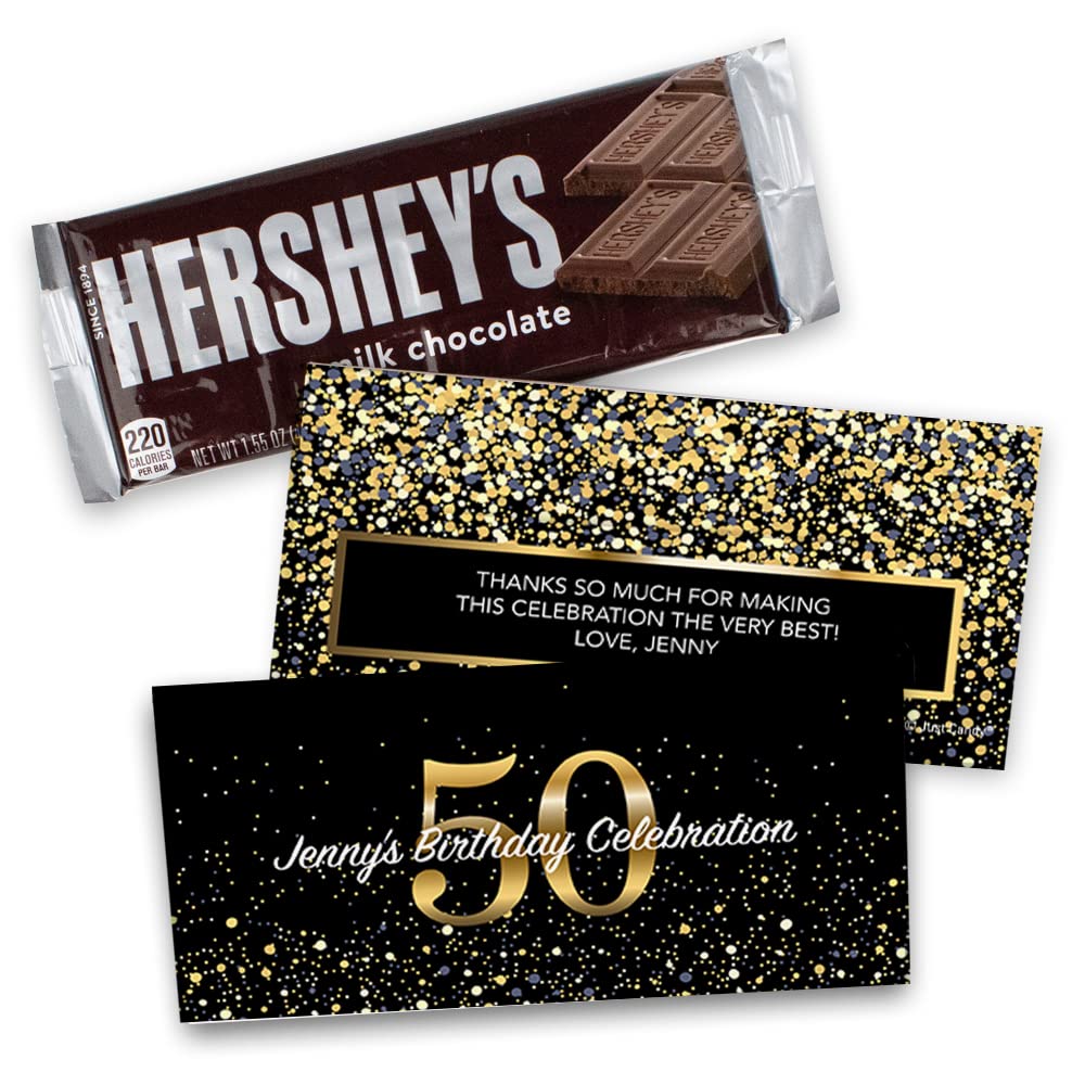 24ct Personalized 50th Birthday Chocolate Gift Box - Bulk Milk Chocolate Candy Bars (24 Pack, No Assembly Required) - Perfect for Birthday Party Favors, Anniversary Celebrations & Corporate Events
