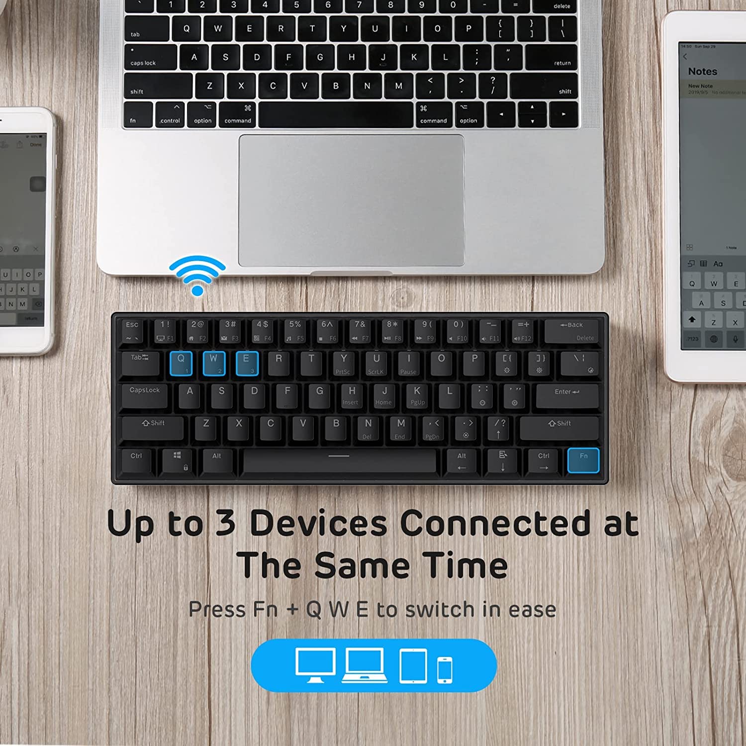 RK ROYAL KLUDGE RK61 Wireless 60% Mechanical Keyboard - Triple Mode (BT5.0/2.4G/USB-C), Hot-Swappable Blue Switches, Compact 61-Key Design for Gaming & Typing, Software Customizable - Perfect for Office Work, Home Use & Esports (Black)