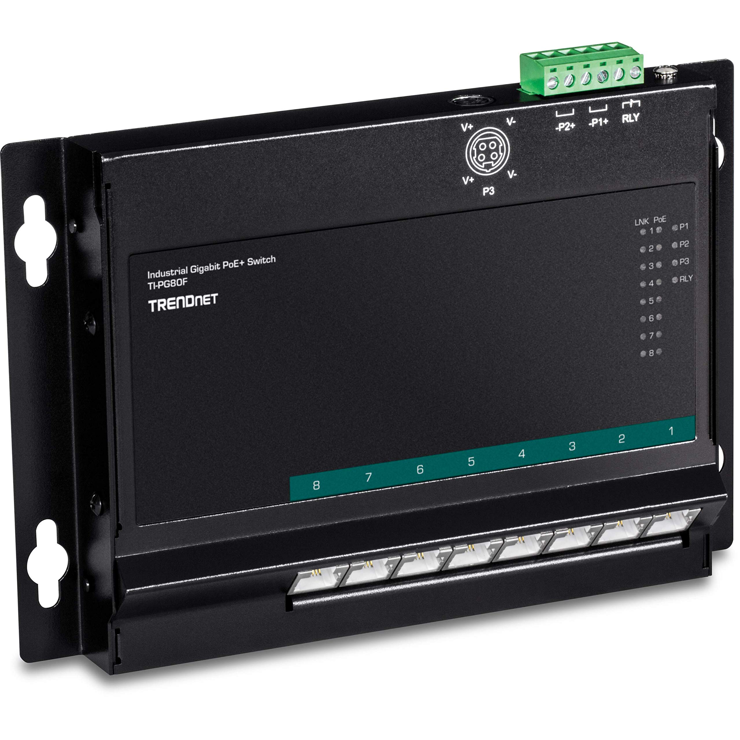 TRENDnet TI-PG80F 8-Port Industrial Gigabit PoE+ Switch - DIN Rail/Wall Mount, 8x PoE+ Ports (200W Budget), 48-57V DC, IP30 Rating - Ideal for Factory Automation, Security Cameras & Industrial IoT Networks