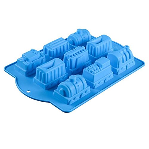 Allforhome 9 Cavity Train Silicone Mold - Cake Baking, Cupcake Pan, Handmade Soap & Polymer Clay Molds for Kids Birthday Parties, DIY Crafts & Baking Decorations