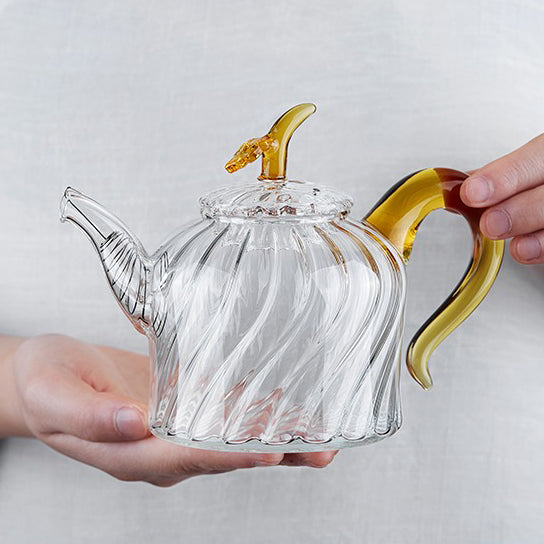 Elegant Glass Teapot with Etched Leaf Design - Perfect for Loose Leaf Tea Brewing & Tea Party Serving