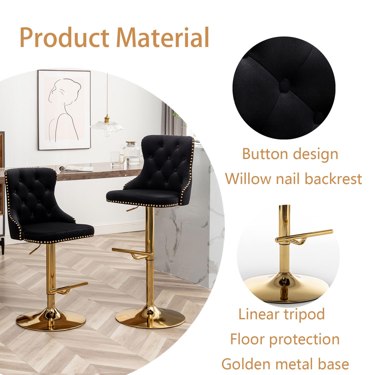 4 Pack Swivel Bar Stools with Button Tufted & Nailhead Trim - 24