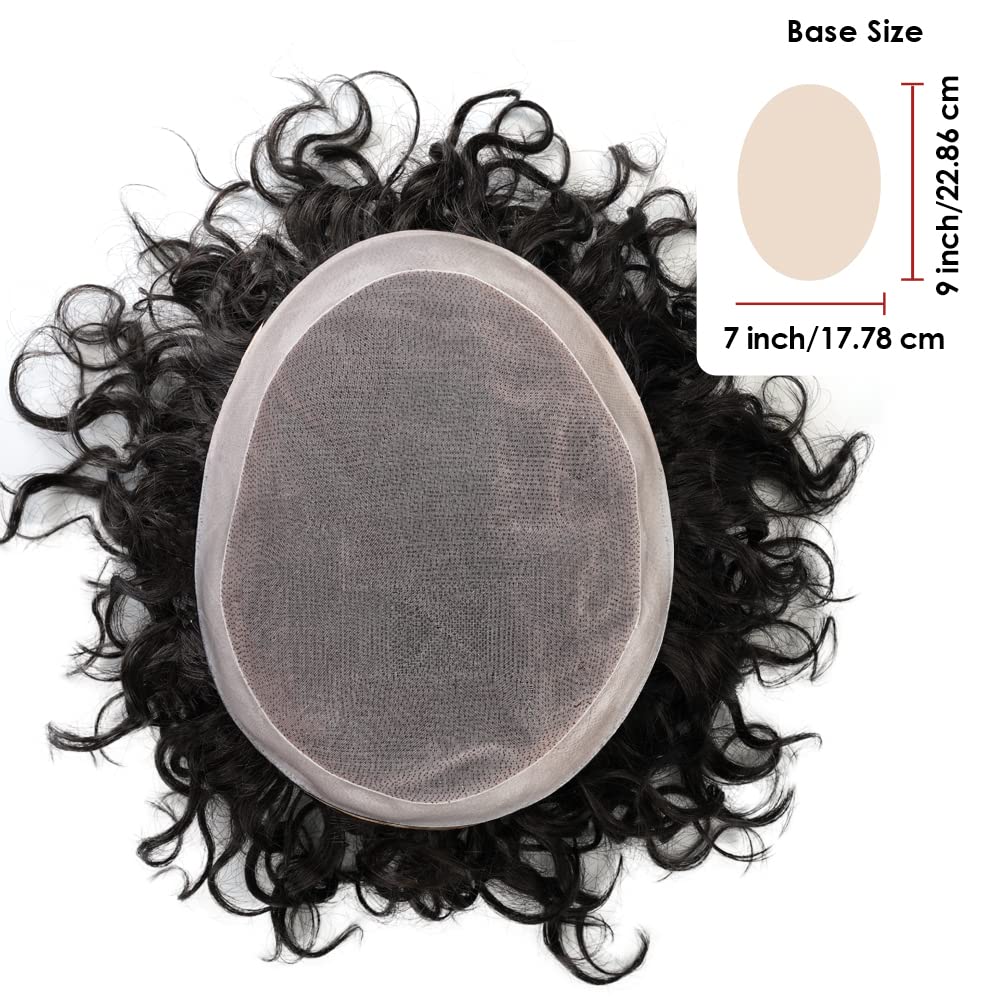 Lordhair 100% Human Hair Men's Toupee - 7x9 Inch Curly Lace Front Hair System with PU Base (20mm) - Natural Looking Hair Replacement for Thinning Hair & Baldness - Perfect for Daily Wear, Special Occasions & Styling