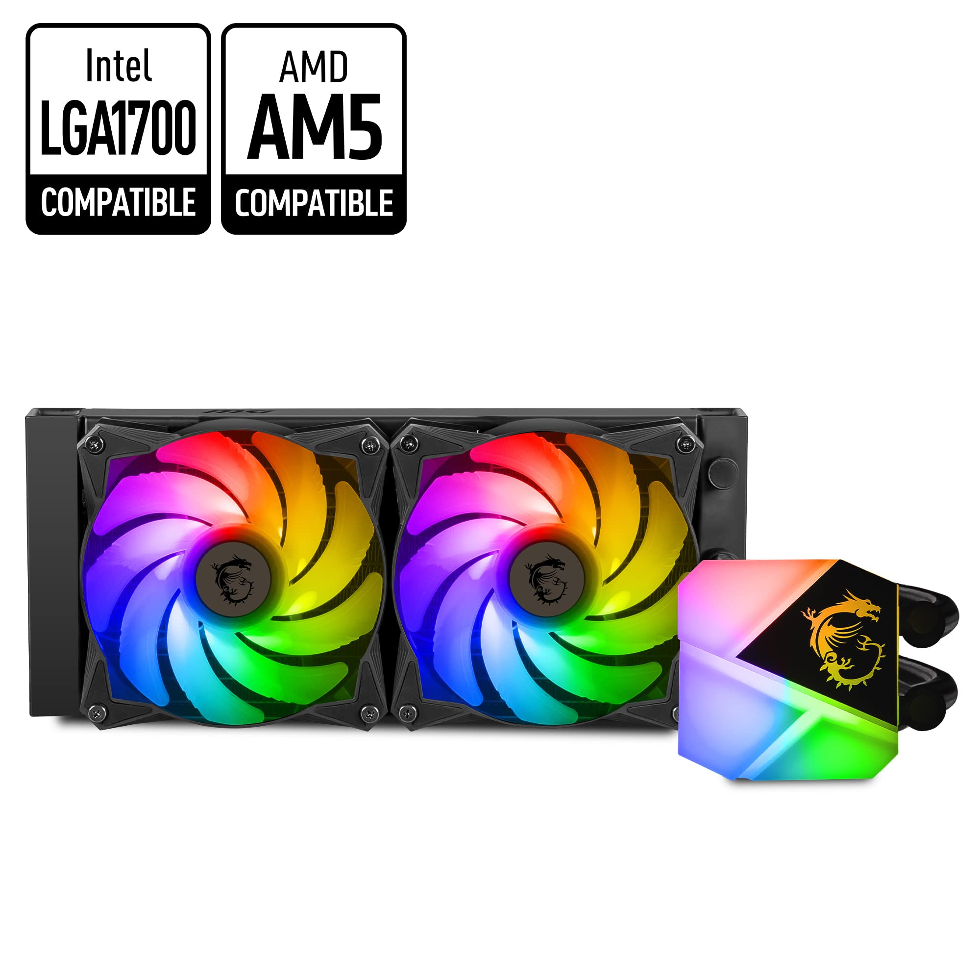MSI MAG CoreLiquid C240 AIO RGB CPU Liquid Cooler - 240mm Radiator with Dual 120mm ARGB PWM Fans - High Performance Cooling for Gaming PCs & Workstations - Perfect for Overclocking and Silent Operation