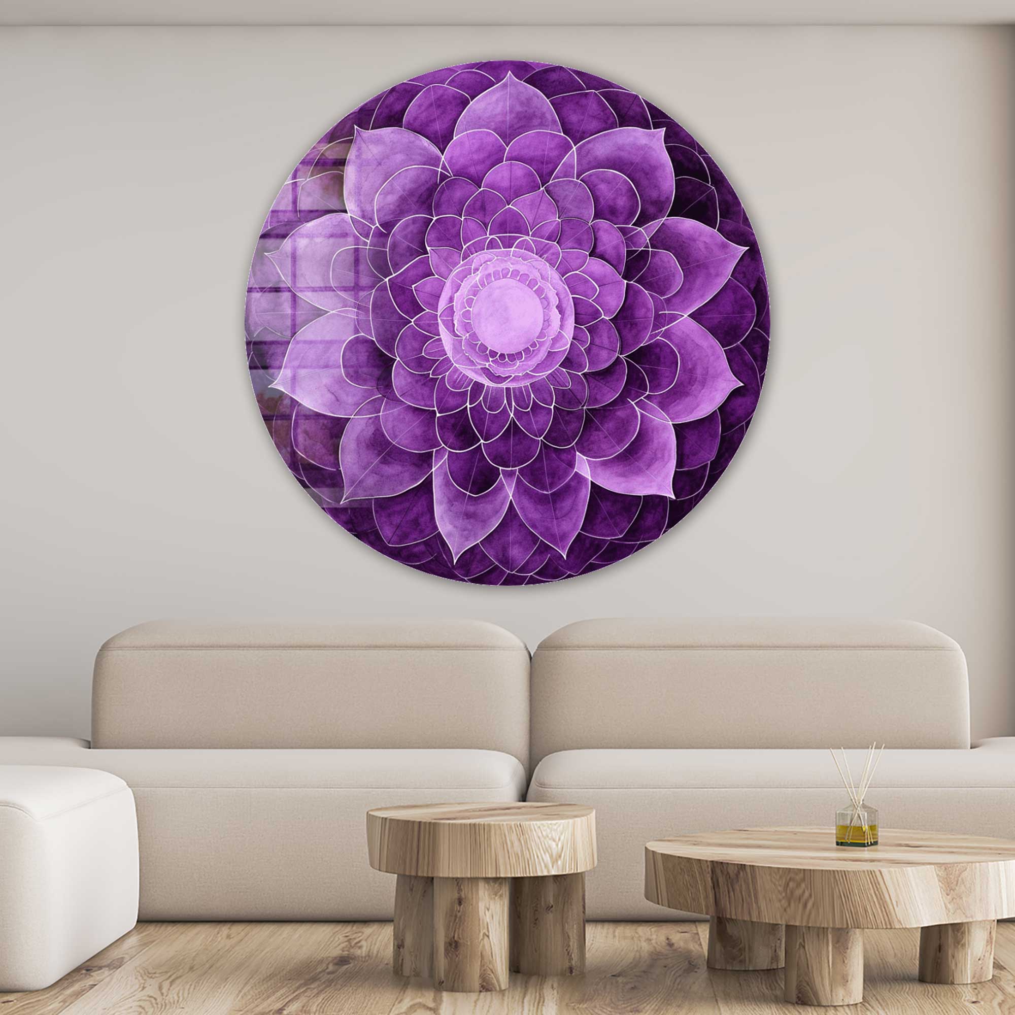 Purple Flower Rounded Glass Wall Art - Elegant Home Decor for Living Room, Bedroom & Office - Perfect for Gifts & Interior Design