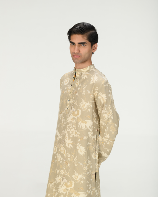Bade Miyan Kurta - Premium Muga Satin Silk Men's Kurta in Oyster Grey | Traditional Indian Attire for Weddings & Festivals