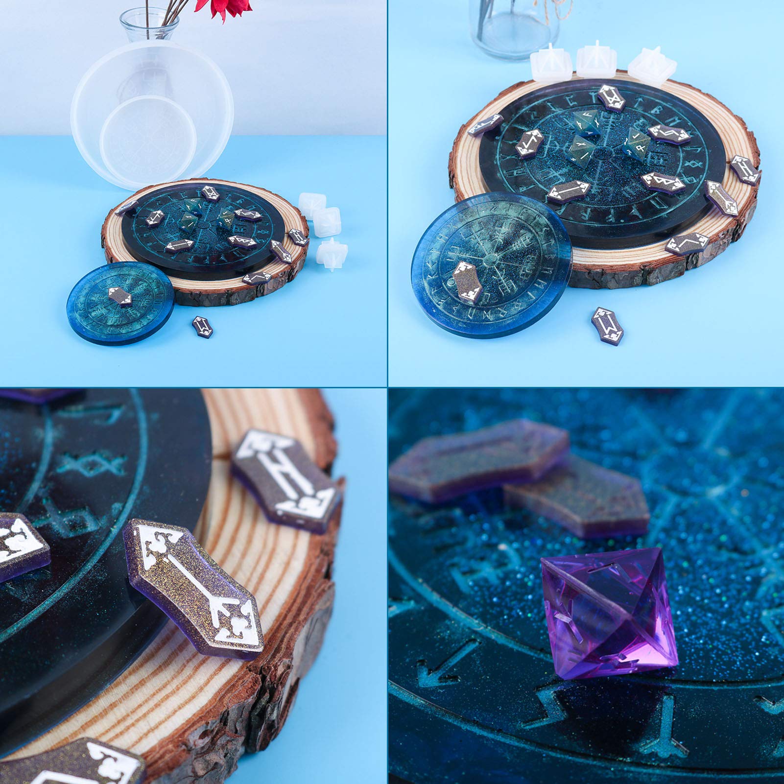 Pandahall DIY Tarot & Rune Stone Resin Molding Kit - 2 Constellation Compass Mats, 1 Rune Stone Mold, 3 Dice Molds for Epoxy Resin Casting | Perfect for Divination Tools, Witchcraft Supplies & Spiritual Home Decor