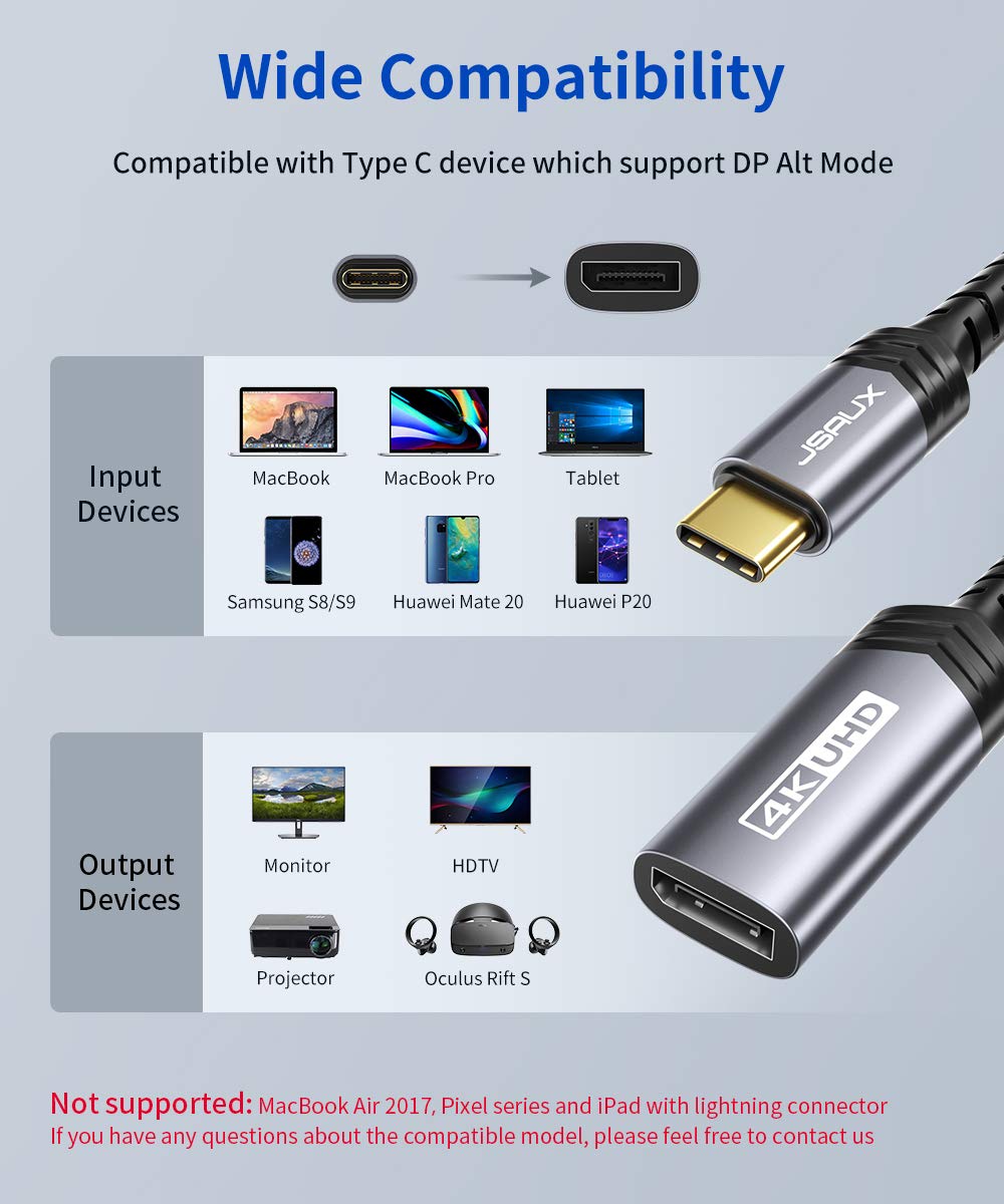JSAUX USB C to DisplayPort Adapter 4K@60Hz, Thunderbolt 3 to DP Cable for MacBook Pro/Air, iPhone 15, Dell XPS, Surface, Samsung Galaxy - Grey | Perfect for Home Office, Gaming & 4K Video Streaming