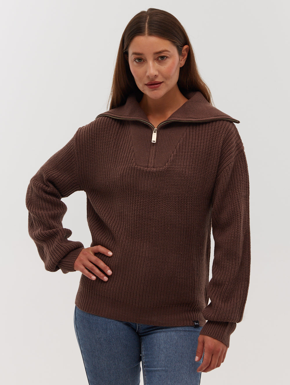 Thurynn Oversized Zippered Funnel Neck Sweater for Women - Cozy Winter Pullover for Casual Outings & Office Wear