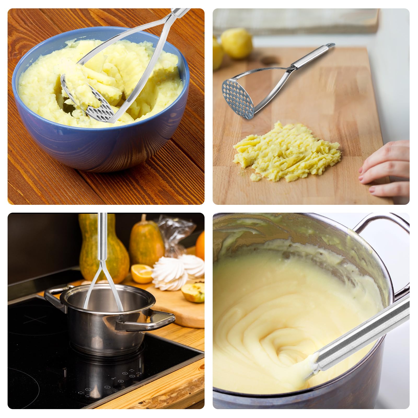Stainless Steel Potato Masher - Heavy Duty Kitchen Tool for Mashing Potatoes, Avocados, Sweet Potatoes & Beans - Perfect for Making Mashed Potatoes, Guacamole & Baby Food