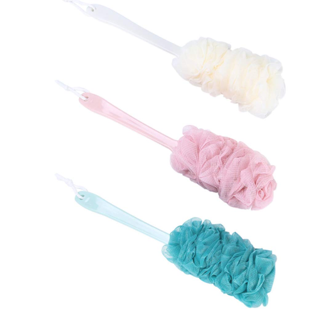 EXCLUZO Long Handle Bath Brush with Mesh Scrubber - Exfoliating Body Sponge for Shower & Bathroom - Perfect for Back Scrubbing, Exfoliation & Deep Cleaning (1-Pack)