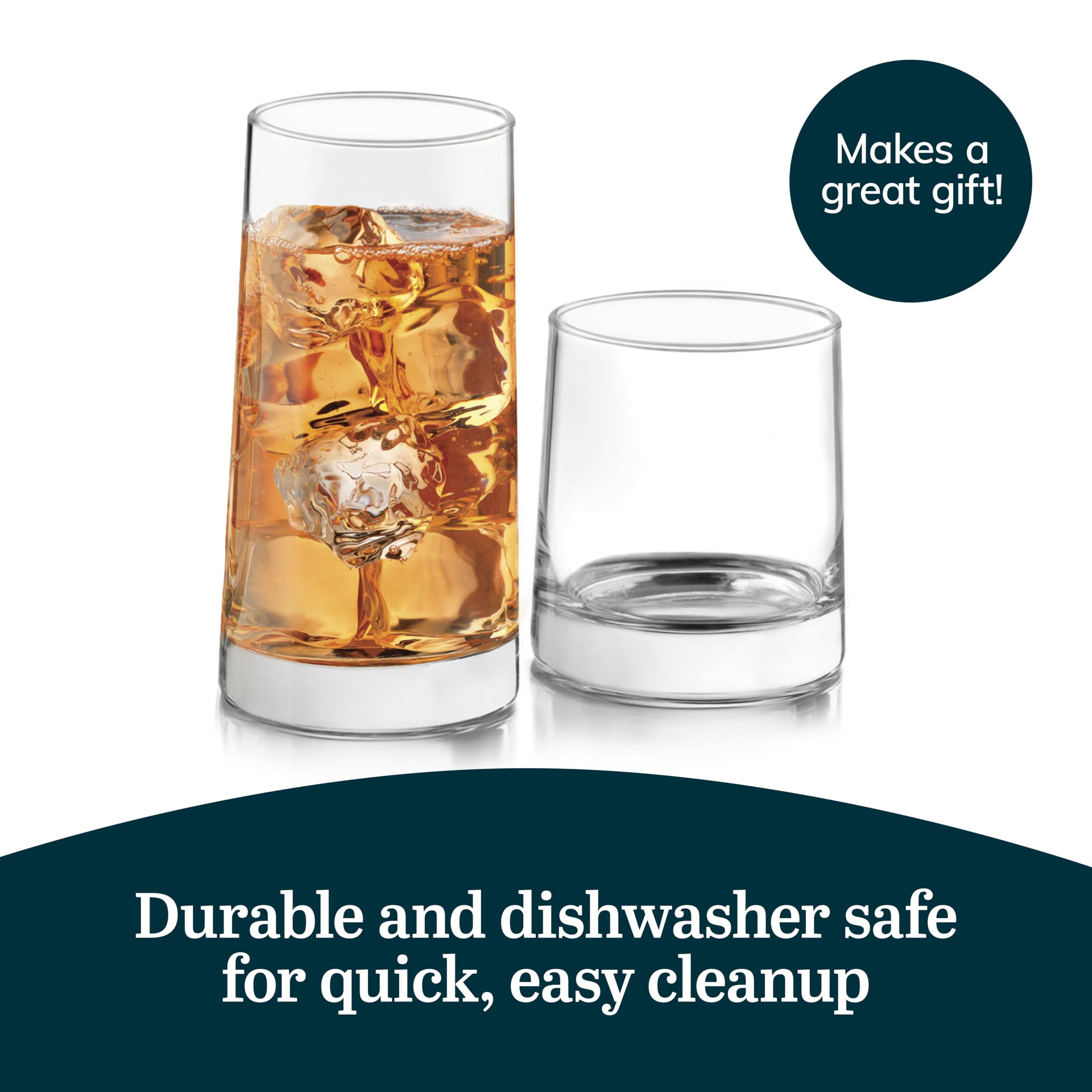 Libbey Cabos 16-Piece Tumbler and Rocks Glass Set - Durable Drinkware for Cocktails, Whiskey & Iced Beverages - Perfect for Home Bars, Parties & Everyday Use