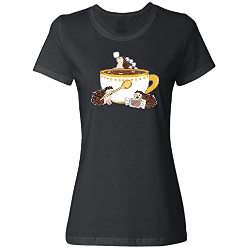 Cute Hot Chocolate Hedgehogs Women's T-Shirt - Funny Animal Graphic Tee for Casual Wear & Gifts | Perfect for Coffee Lovers, Winter Outfits, and Hedgehog Fans