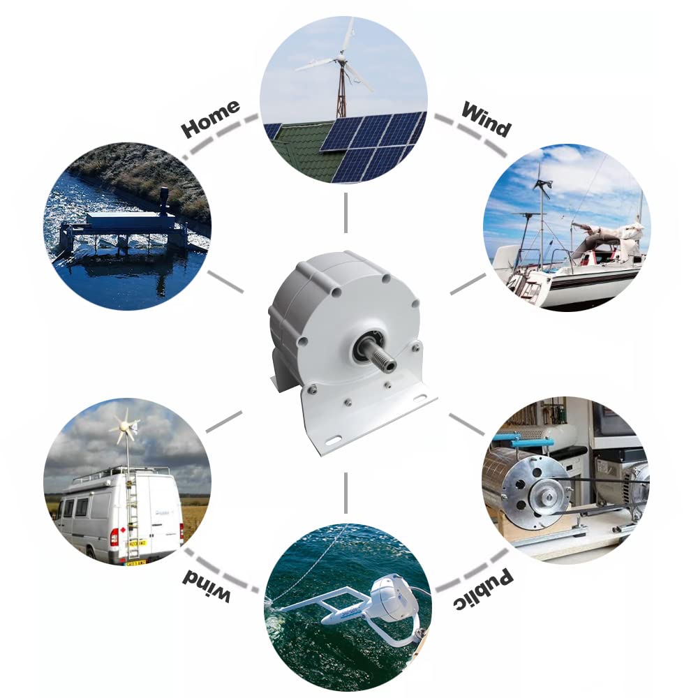 Low Speed Gearless Permanent Magnet Generator 24V 48V 220V 8000W AC Alternator for Wind Turbine & Hydro Power - Perfect for Off-Grid Solar Systems, Rural Electrification & Emergency Backup Power (with Base)