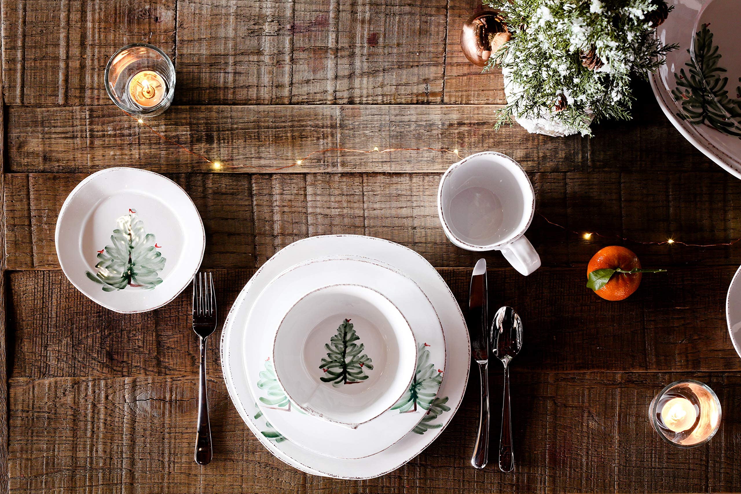 Vietri Lastra Holiday White Stacking Soup and Cereal Bowl Set - 4-Piece 6-Inch Stoneware Deep Oatmeal Dining Dish for Everyday Meals, Entertaining & Holiday Gatherings
