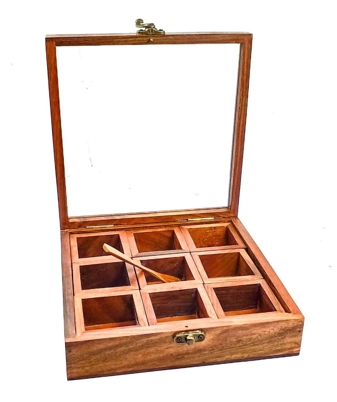 Handmade Wooden Spice Box - Premium Masala & Dry Fruit Storage Container - Crafted with Indian Rosewood - Perfect for Kitchen Organization & Indian Cooking Essentials