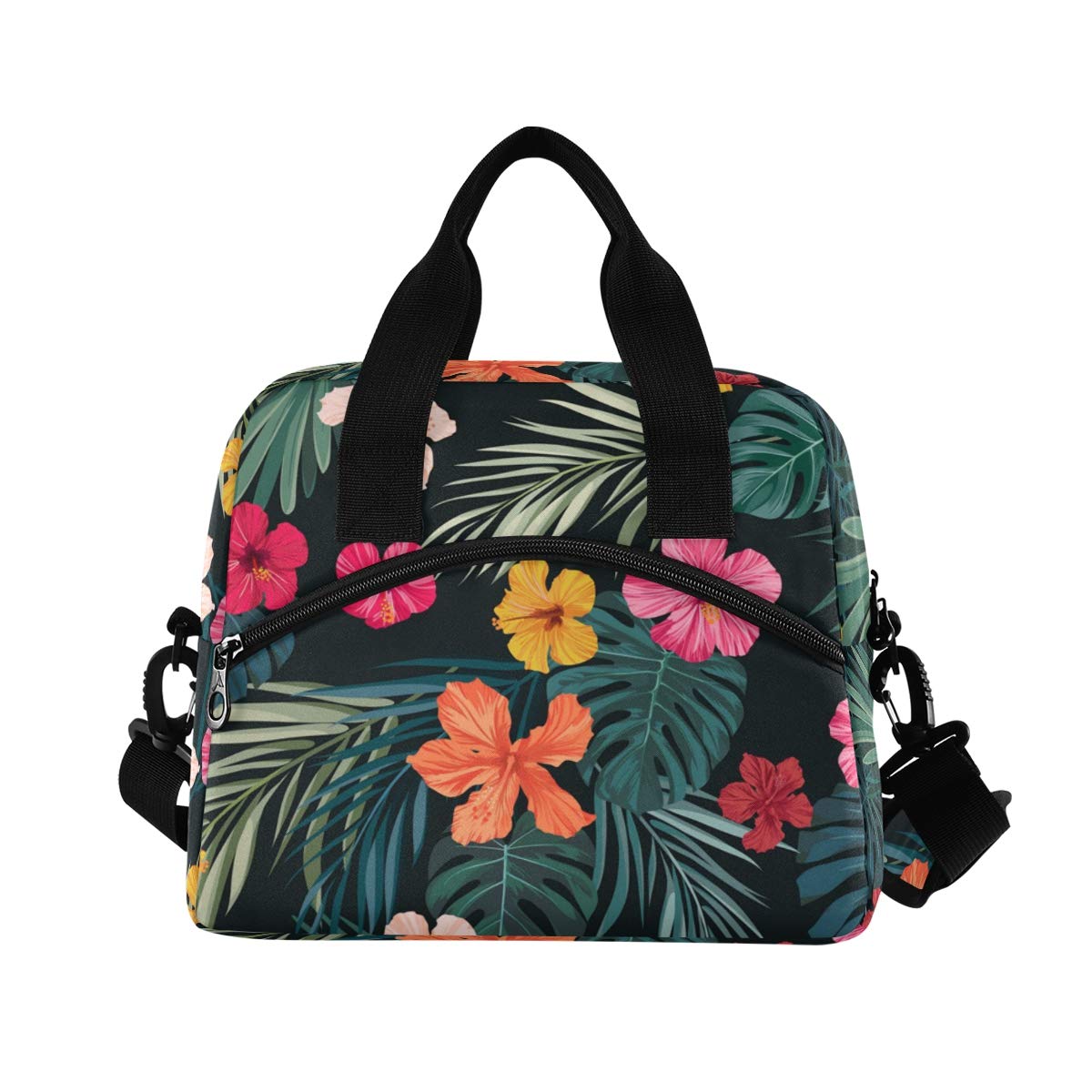 Blueangle Bright Hibiscus Flowers Insulated Lunch Box Cooler Bag - Leakproof Portable Lunch Tote with Detachable Shoulder Strap for Men & Women - Perfect for Work, Beach, Picnic, Camping & Outdoor Activities