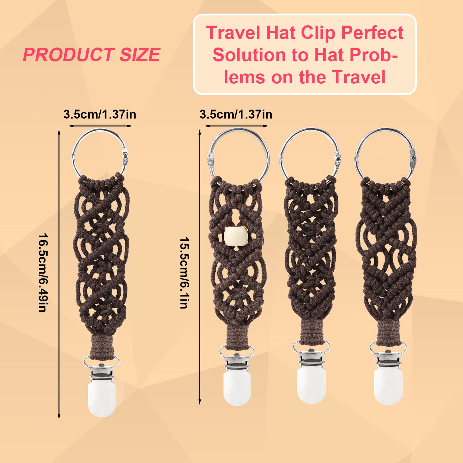 TOYMIS 4pcs Hat Clip for Sun Hats - Adjustable Hat Holder Clip for Bags, Travel & Outdoor Accessories - Secure Hat Companion for Beach, Hiking & Camping (Brown, Small Size)