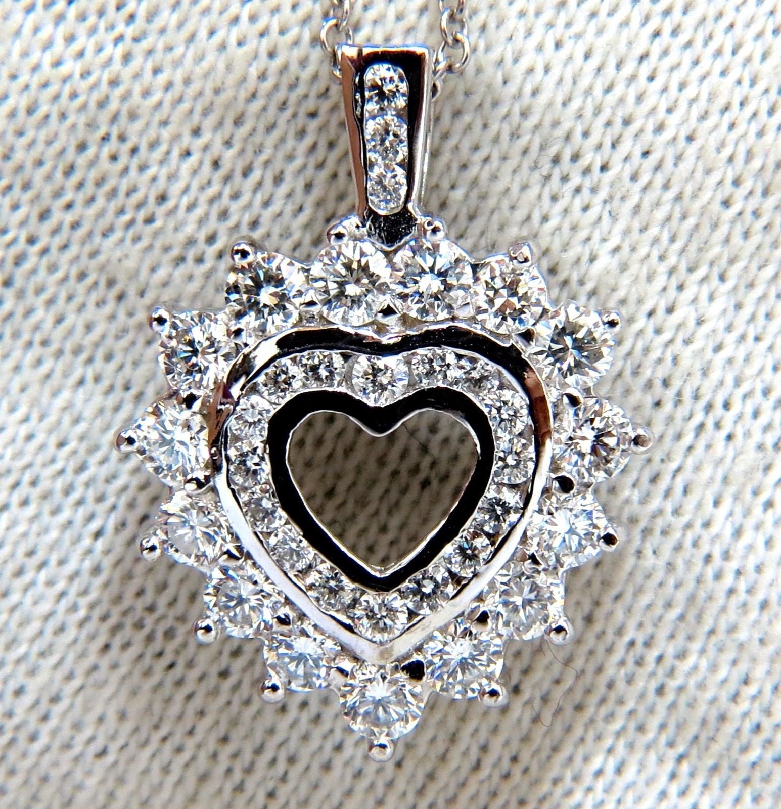 1.20ct Natural Diamond Heart Pendant in 14K Gold - Double Row Design for Valentine's Day Gift & Anniversary Jewelry
