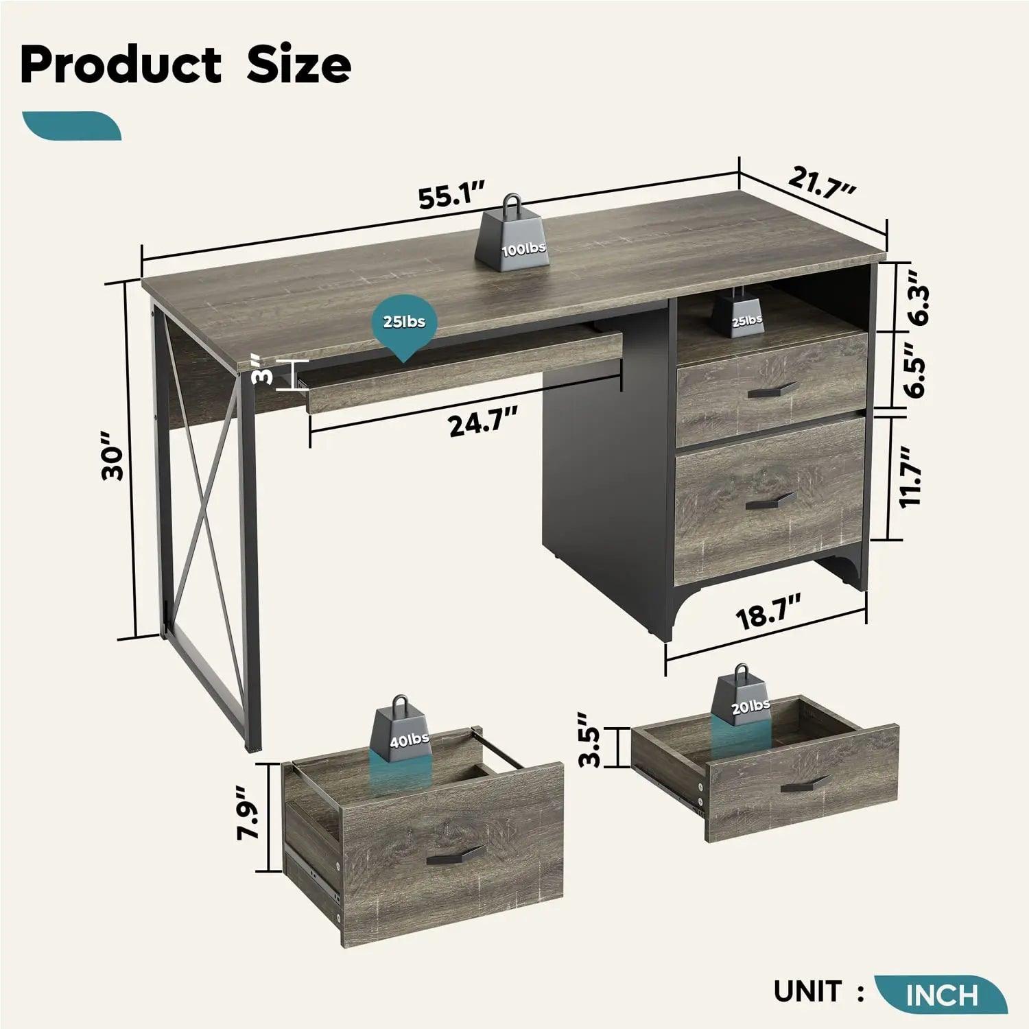 Bestier Computer Desk with Keyboard Tray & Storage Drawers - Home Office Desk for Work, Study & Gaming - Ergonomic Writing Desk for Small Spaces & Bedrooms